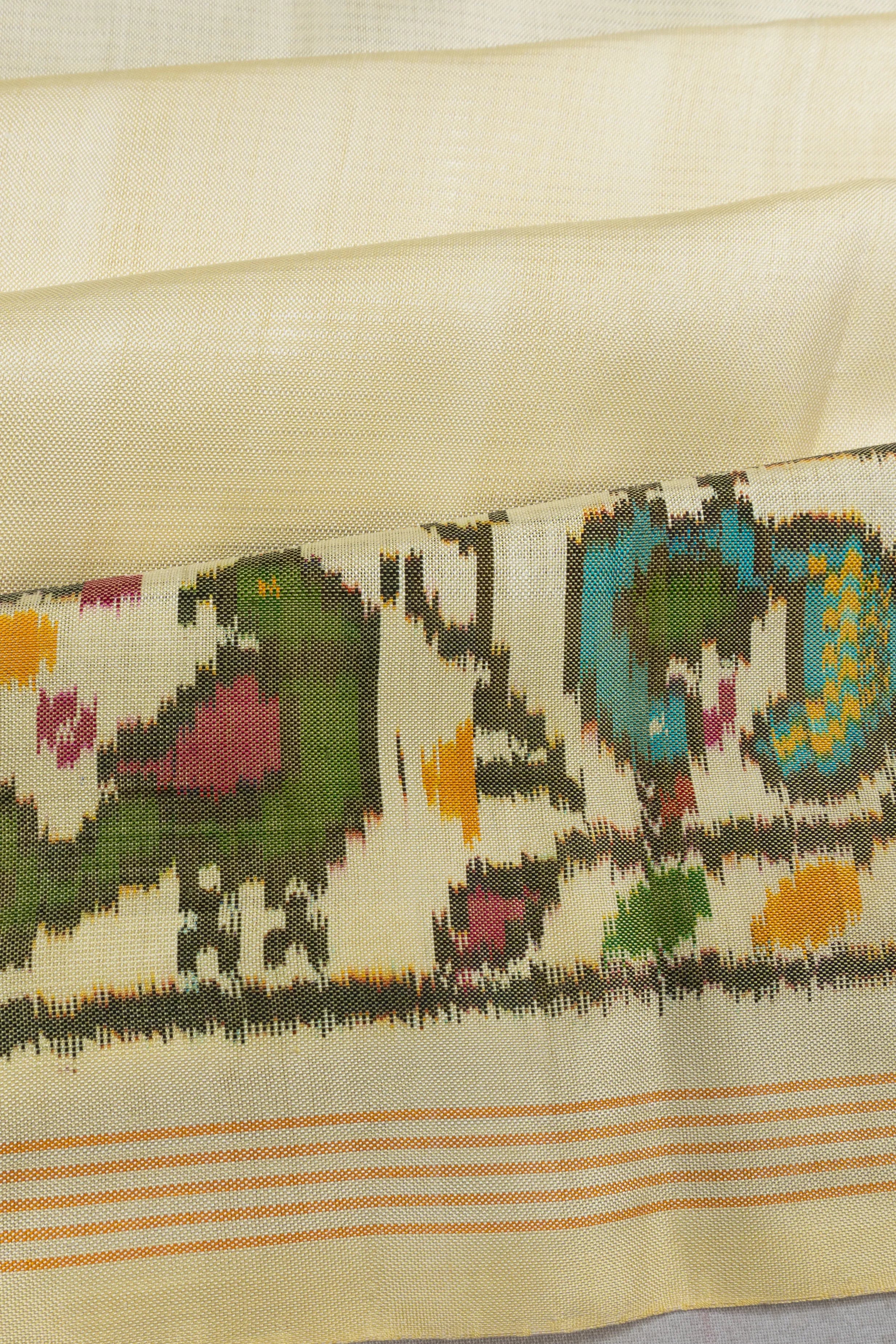 Pochampally Silk Ikat Plain Cream Saree