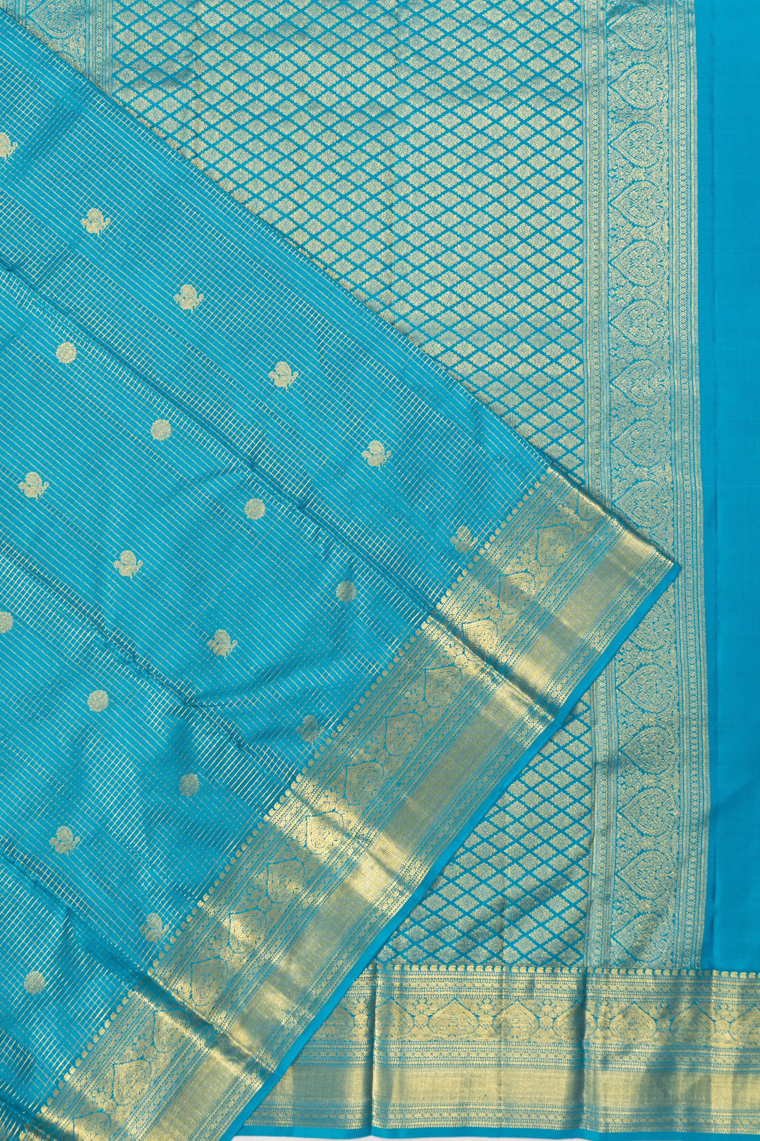 Taranga Kanchi Silk Checks And Butta Sky Blue Saree