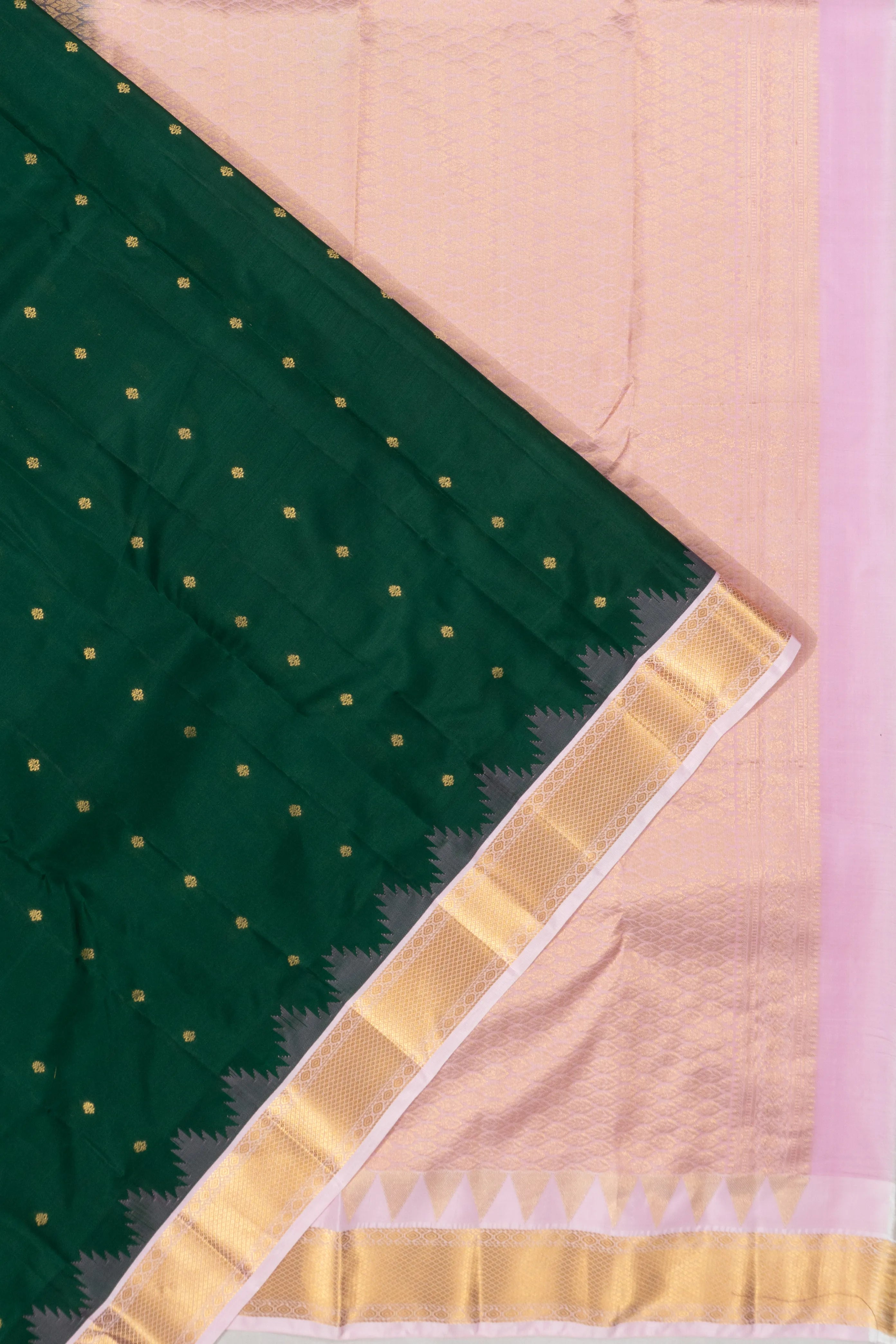 Taranga Kanchi Silk Butta Bottle Green Saree