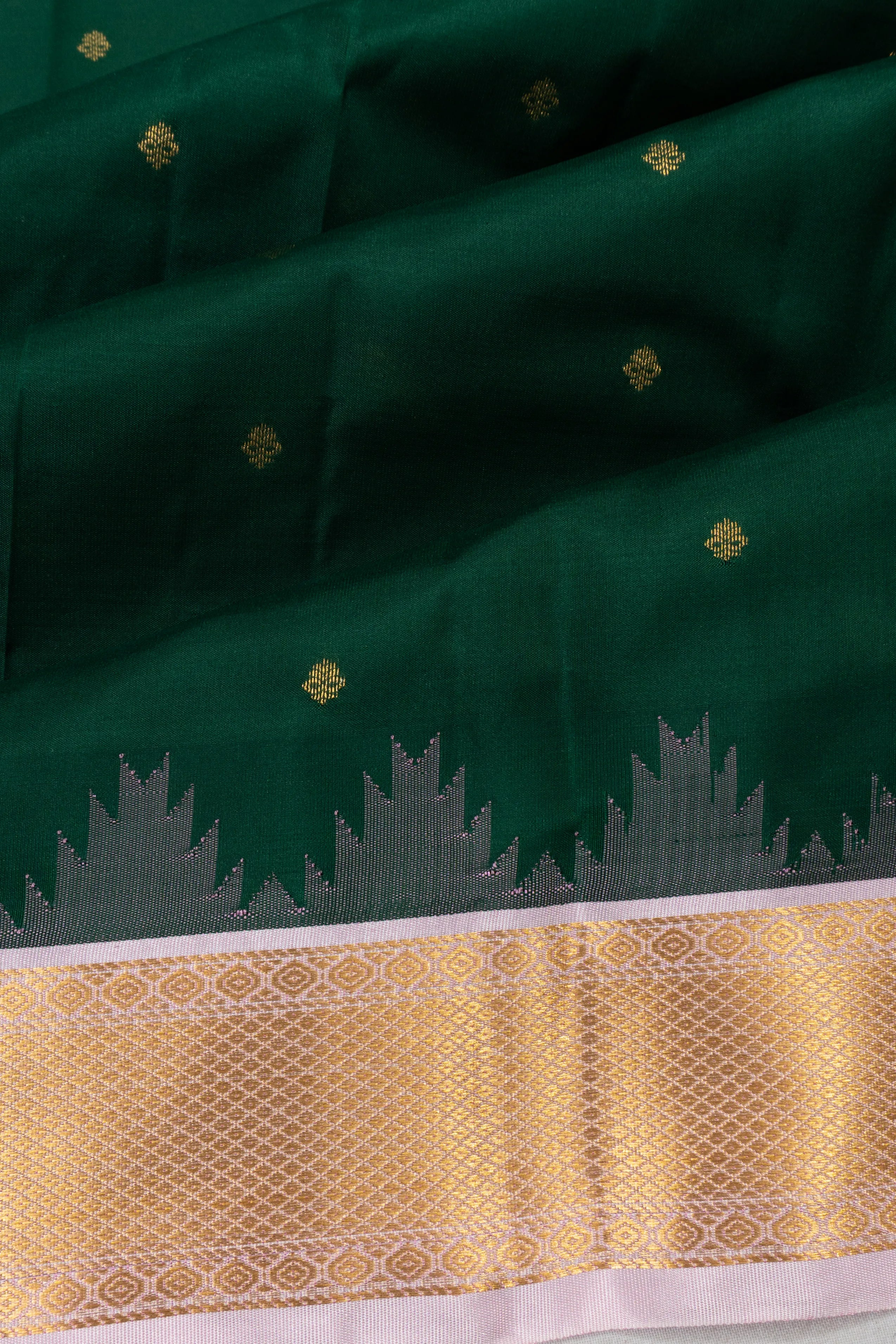 Taranga Kanchi Silk Butta Bottle Green Saree