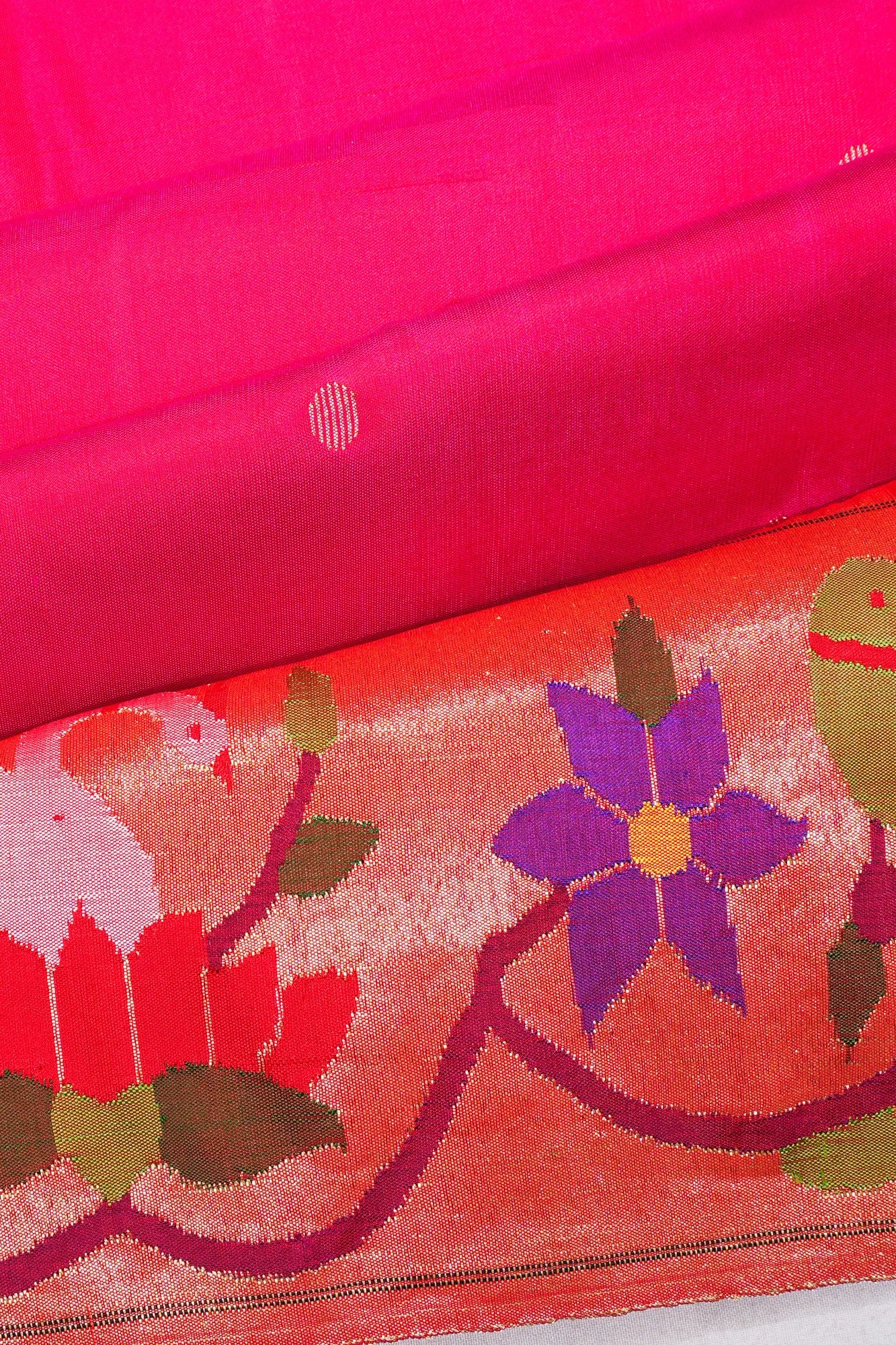 Paithani Silk Butta Rani Pink Saree With Asawali Border