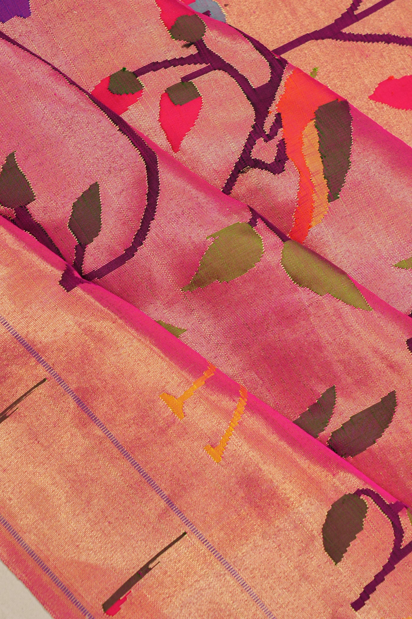 Paithani Silk Tissue All Over Jaal Pink Saree With Single Muniya Border