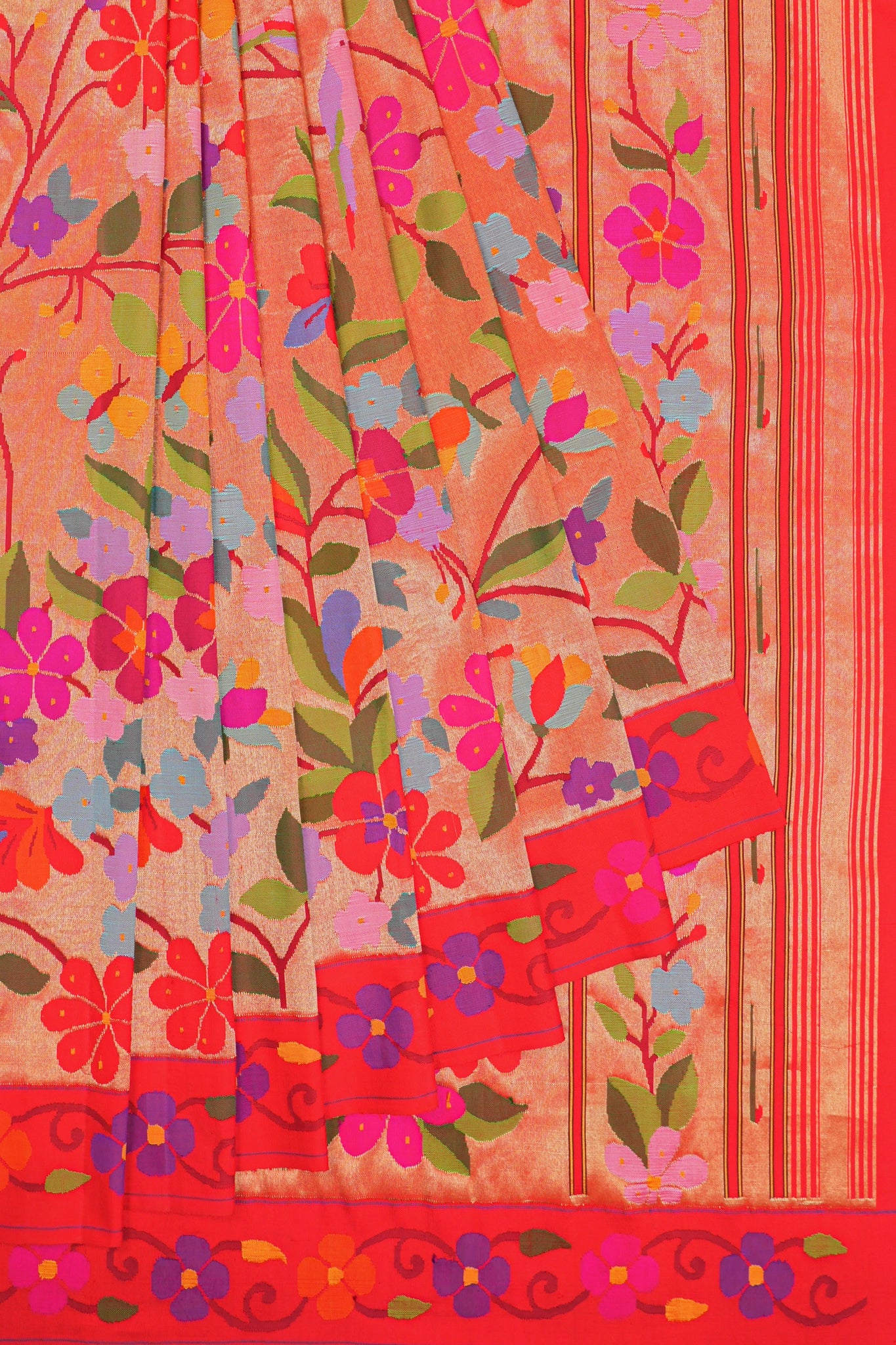 Paithani Silk Tissue All Over Jaal Red Saree