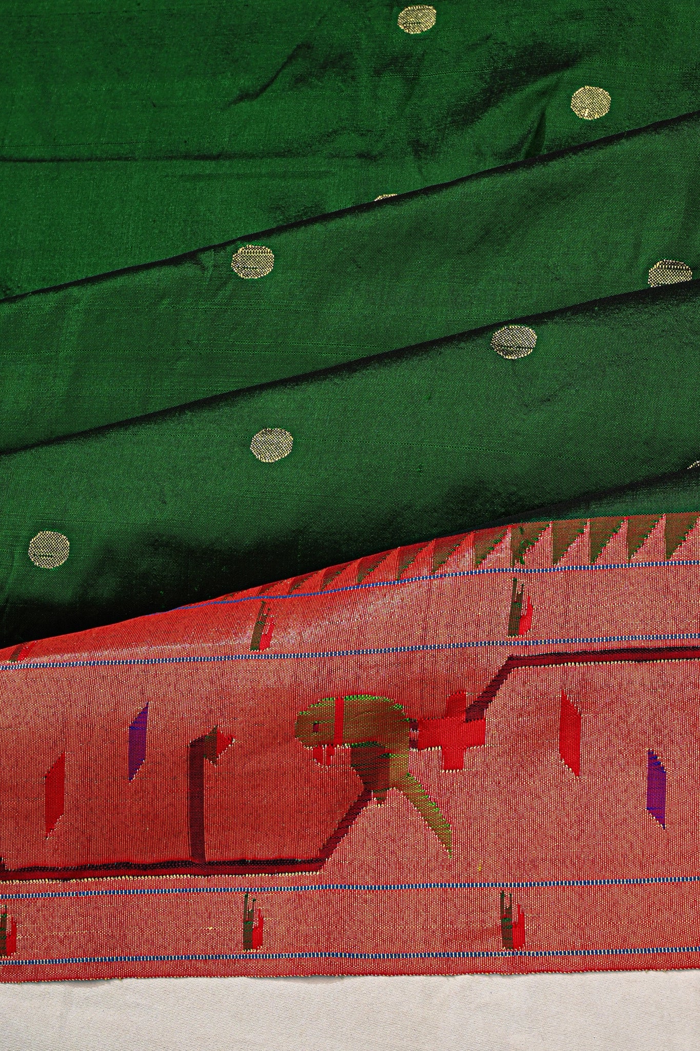 Paithani Silk Butta Bottle Green Saree With Akruthi Border