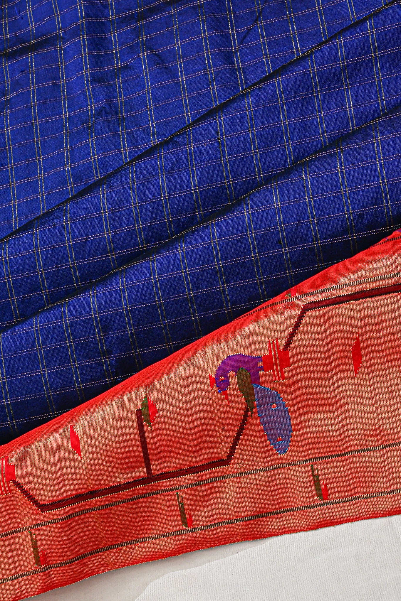 Paithani Silk Blue Checks Saree With Akruthi Border