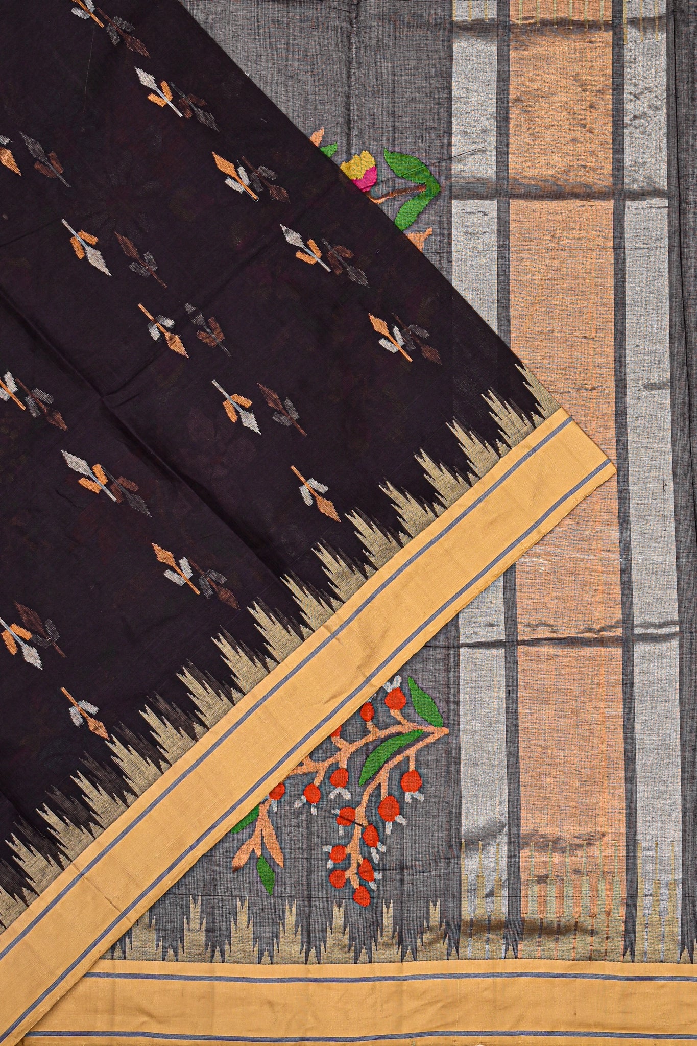 Ponduru Handspun Cotton Butta Midnight Blue Saree