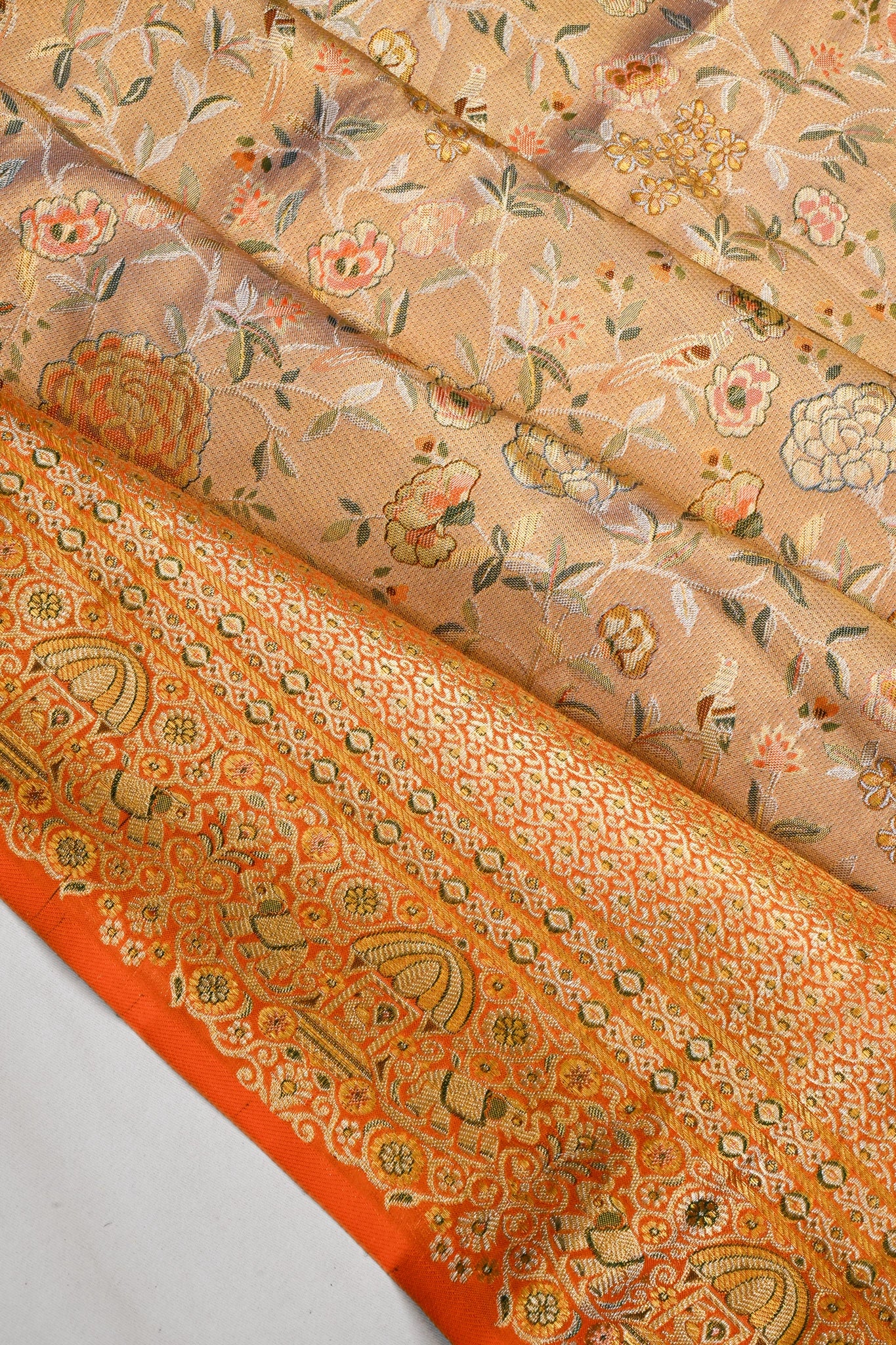 Kanchipuram Silk Brocade Cream Saree