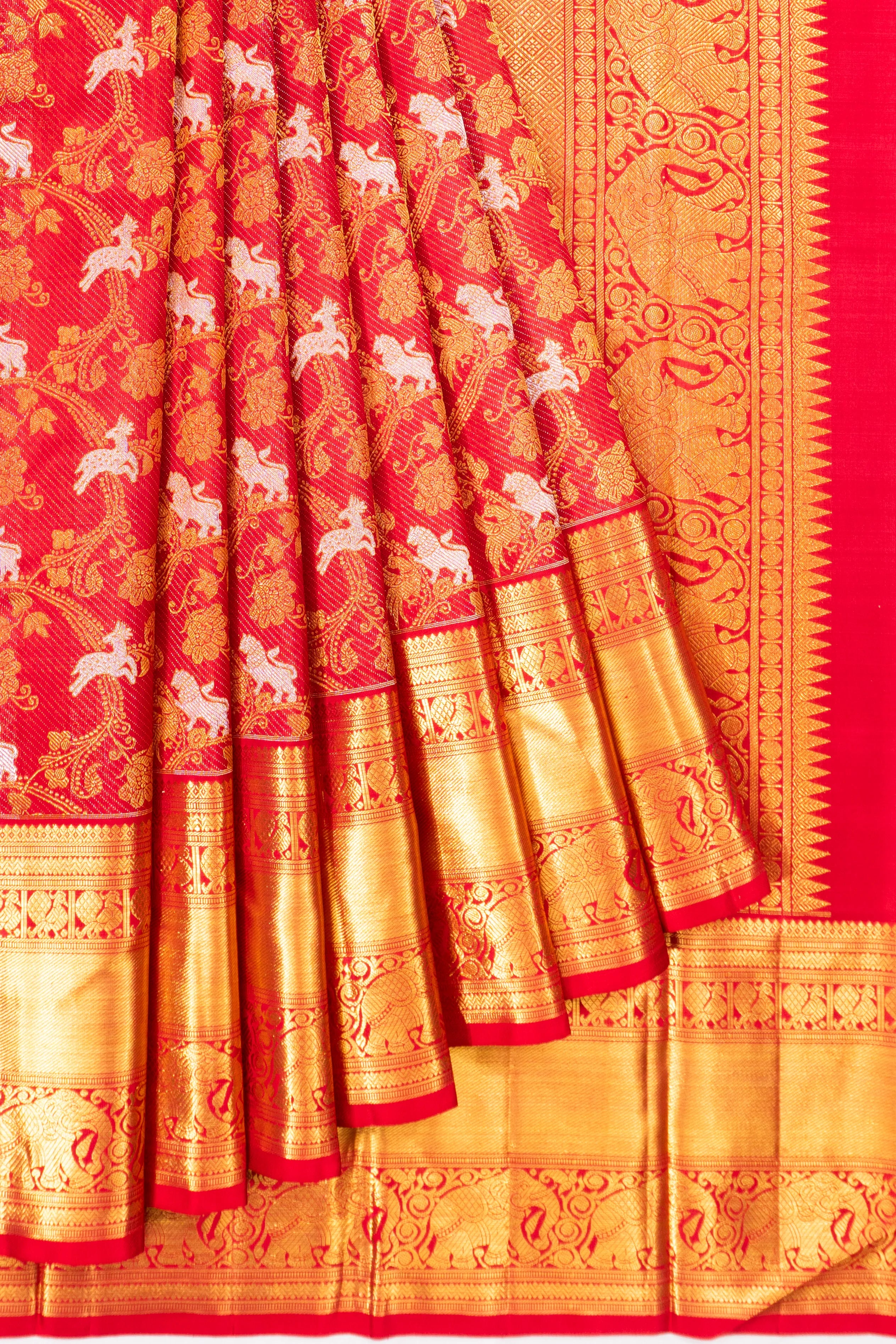 Kanchipuram Silk Jaal Brocade Red Saree