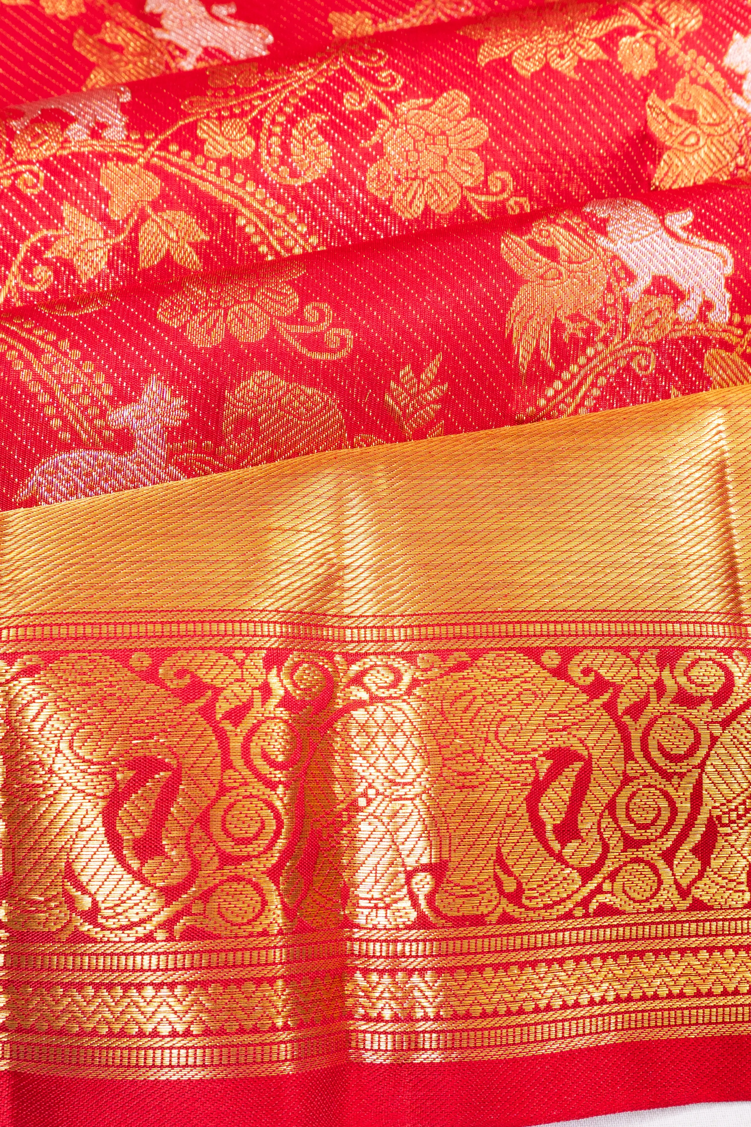 Kanchipuram Silk Jaal Brocade Red Saree