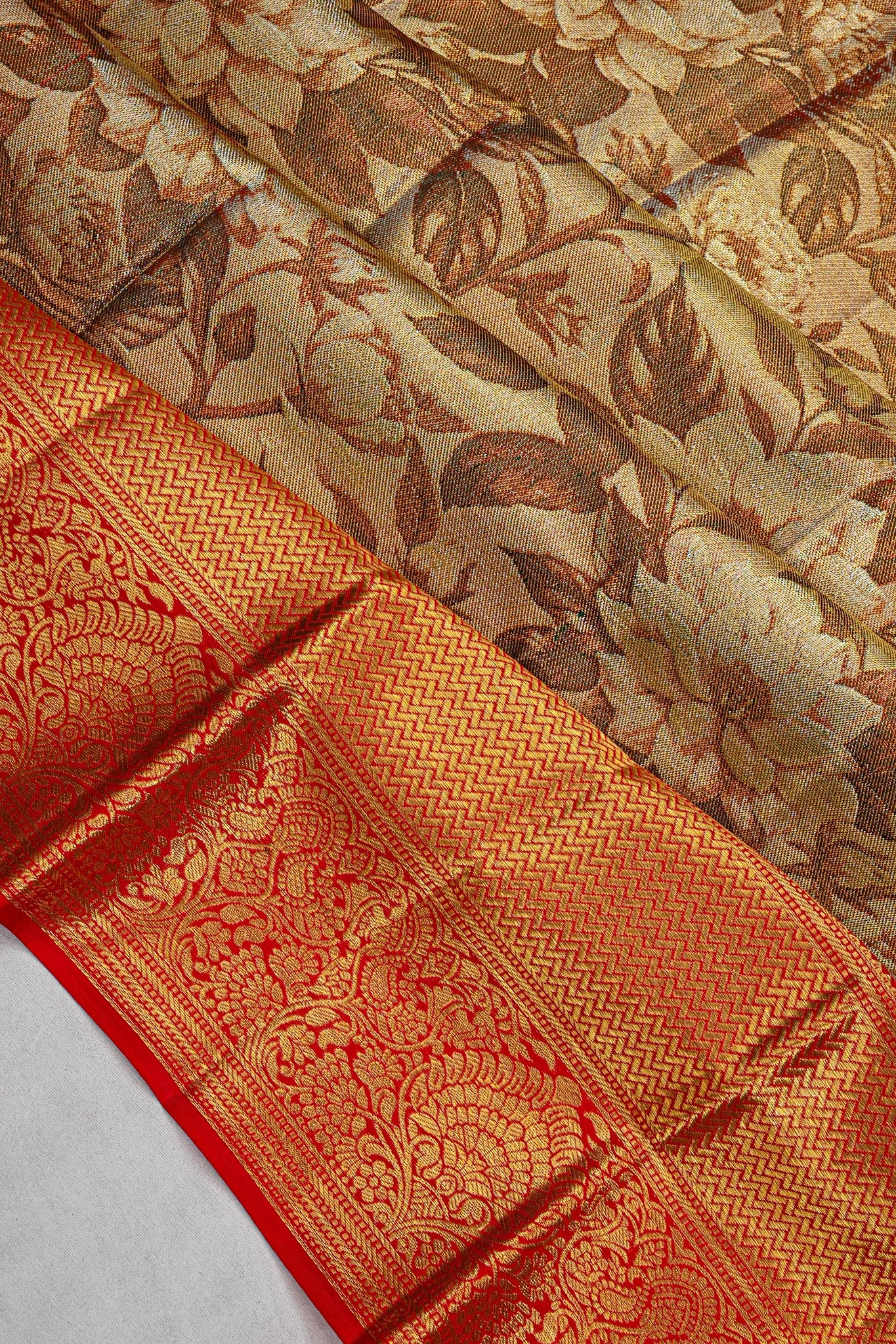 Kanchipuram Silk Tissue Brocade Gold Saree