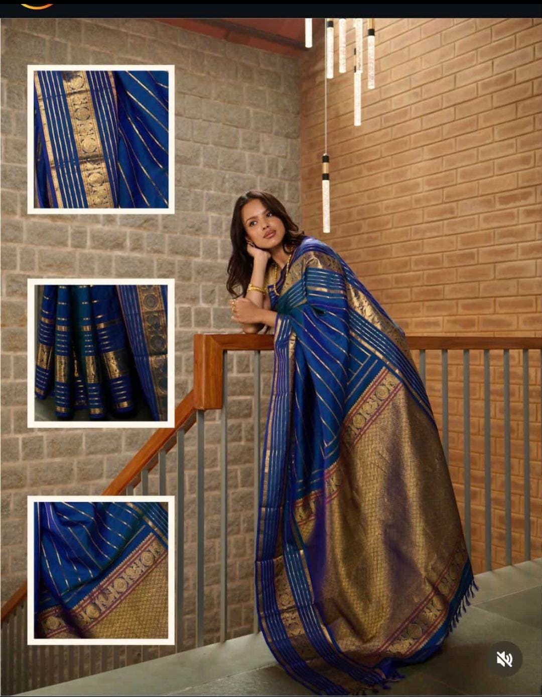 Kanchipuram Silk Horizontal Lines Blue Saree