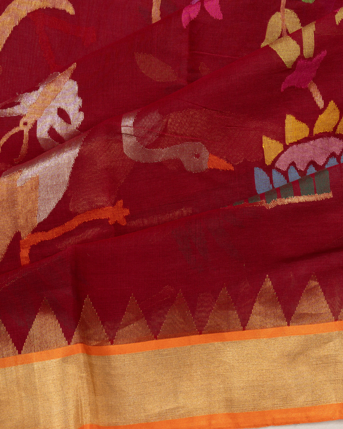 Ponduru Handspun Cotton All Over Jamdani Red Saree