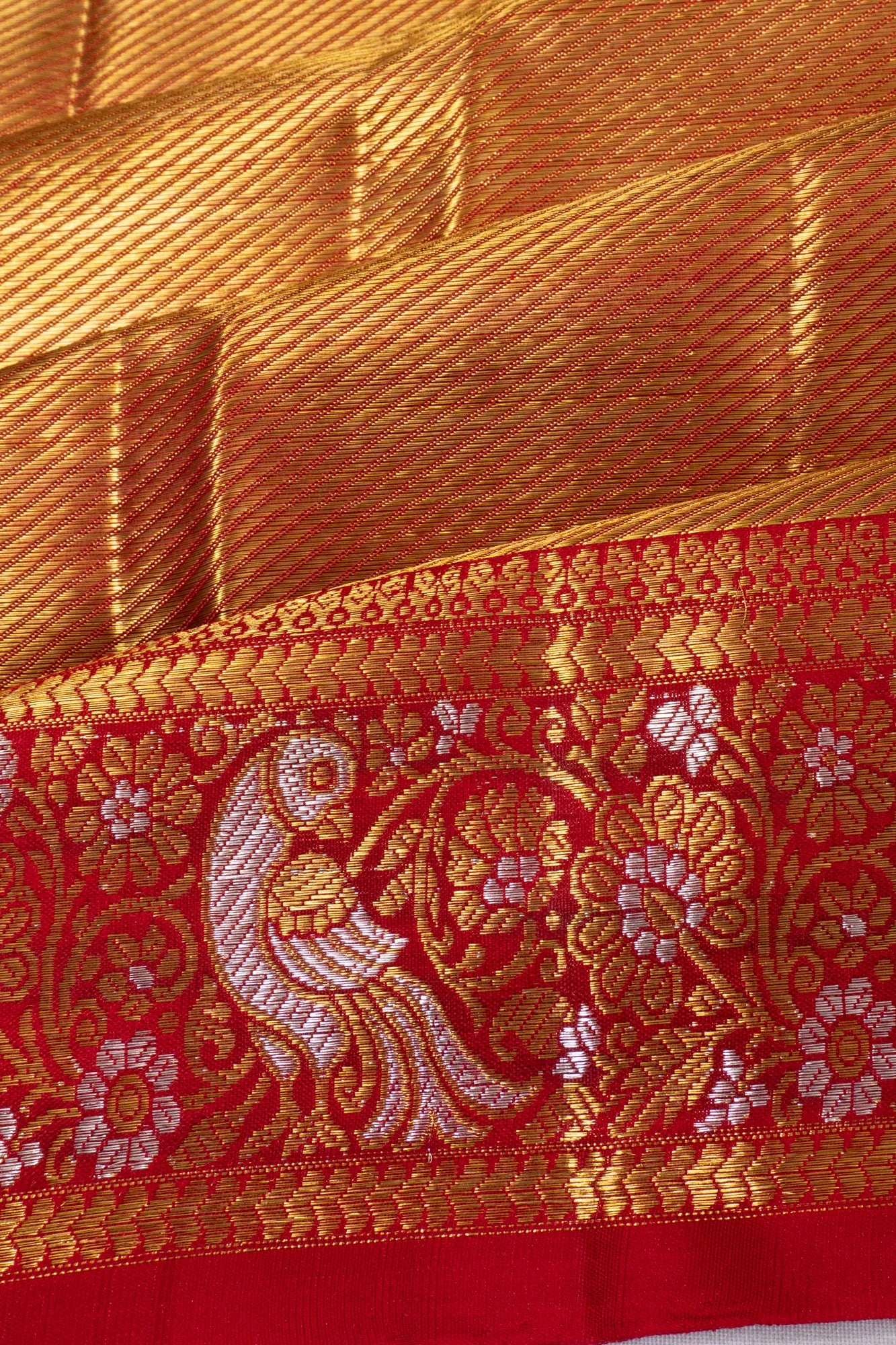 Kanchipuram Silk Tissue Lines Gold Saree