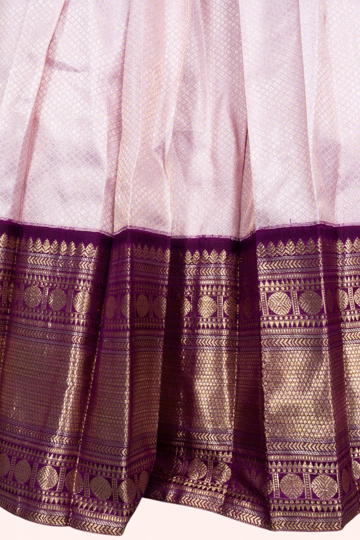 Kanchipuram Silk Brocade Baby Pink Lehenga Set With Big Border
