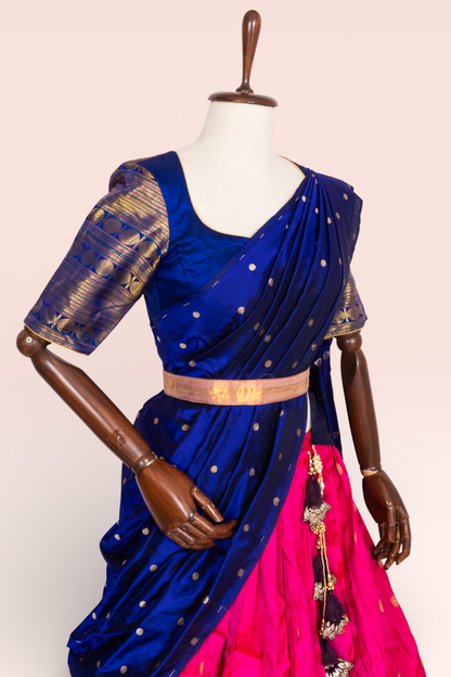 Kanchipuram Silk Butta Rani Pink Lehenga Set With Contrast Very Big Border