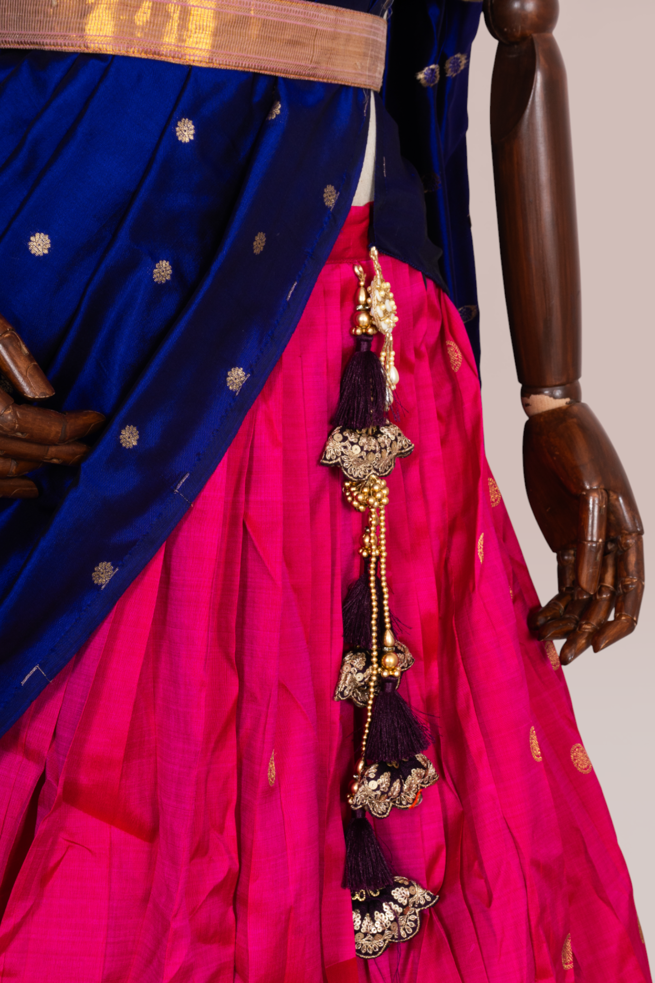 Kanchipuram Silk Butta Rani Pink Lehenga Set With Contrast Very Big Border