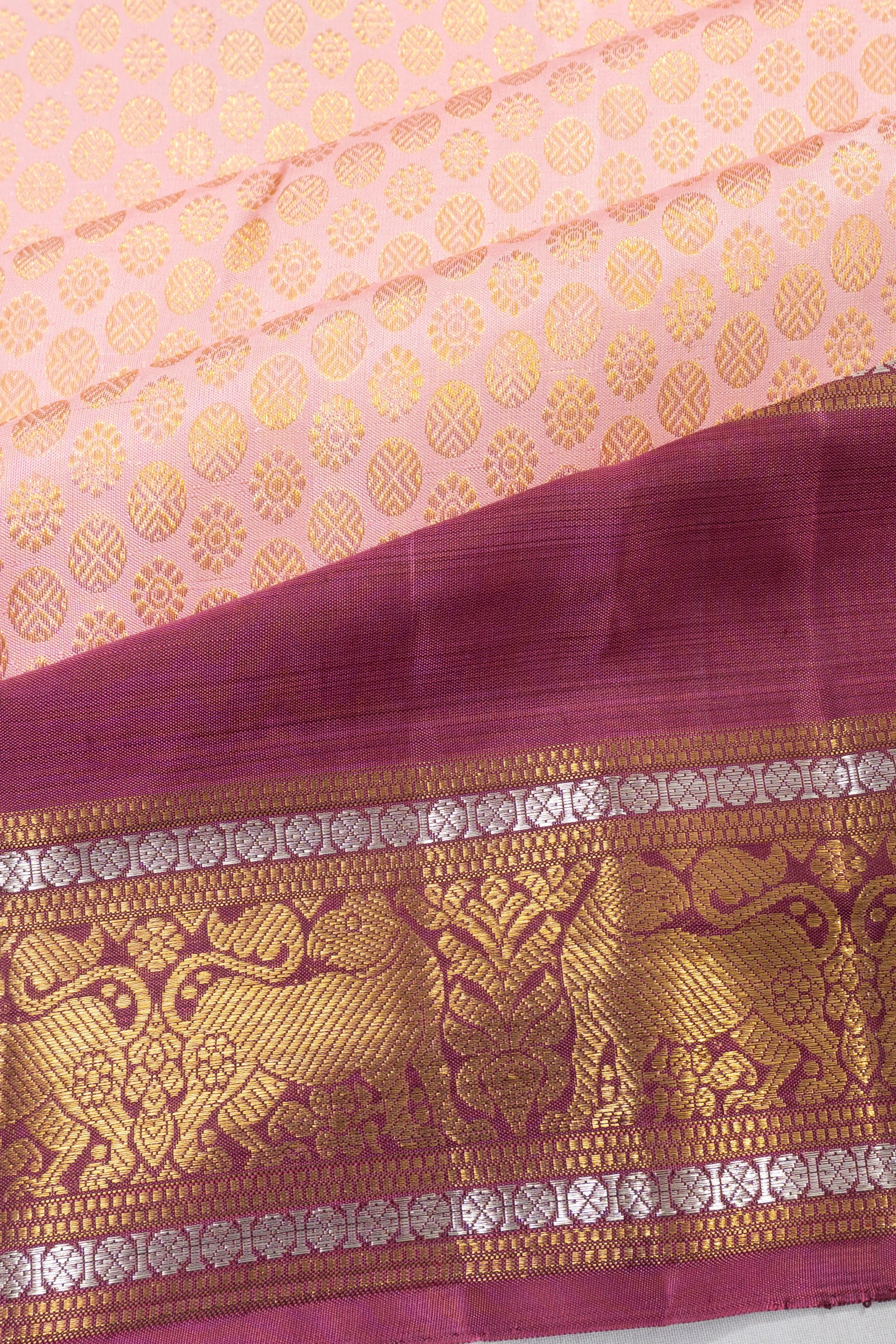 Kanchipuram Silk Brocade Baby Pink Saree With Rettai Pettu Border