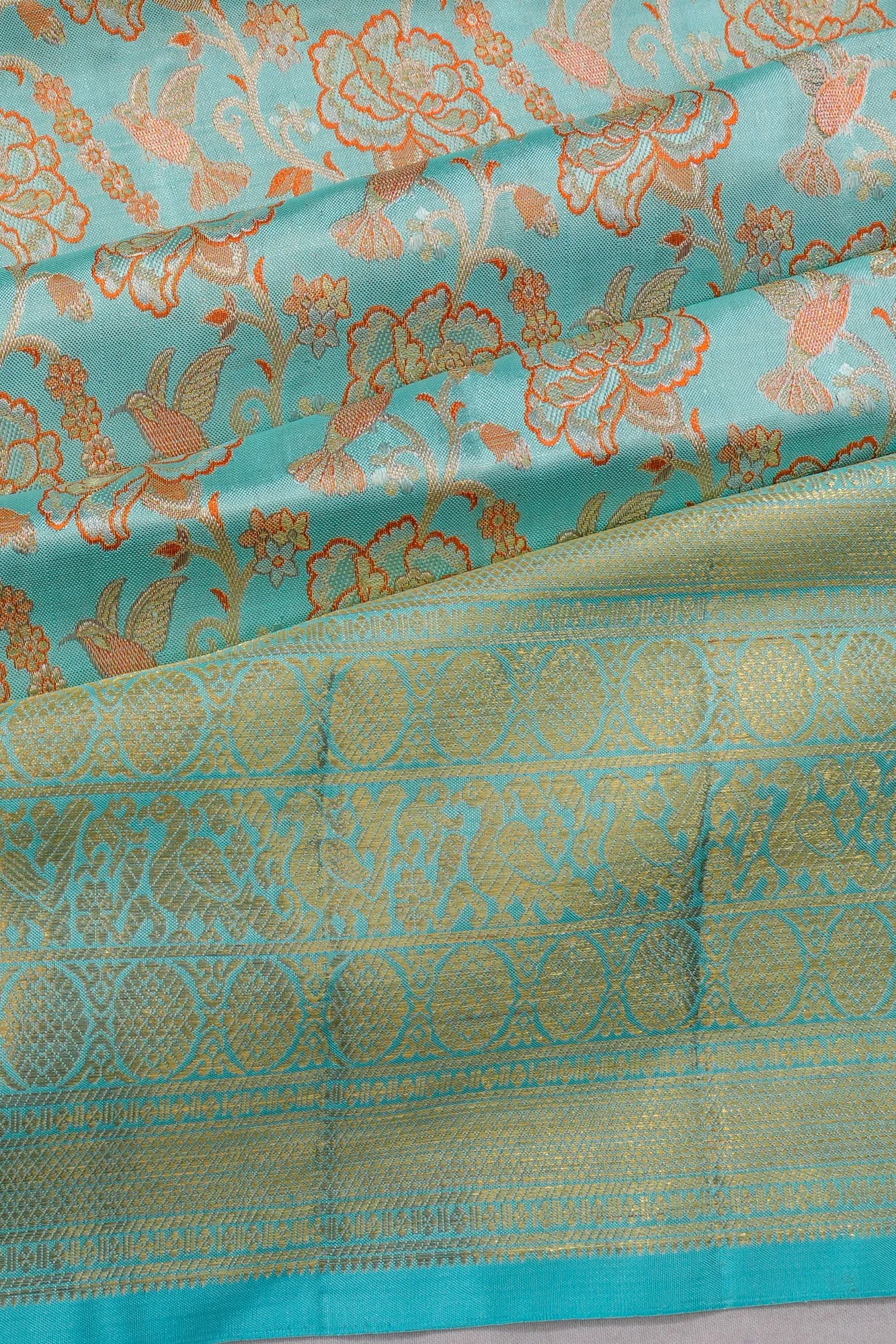 Kanchipuram Silk Jaal Sky Blue Saree