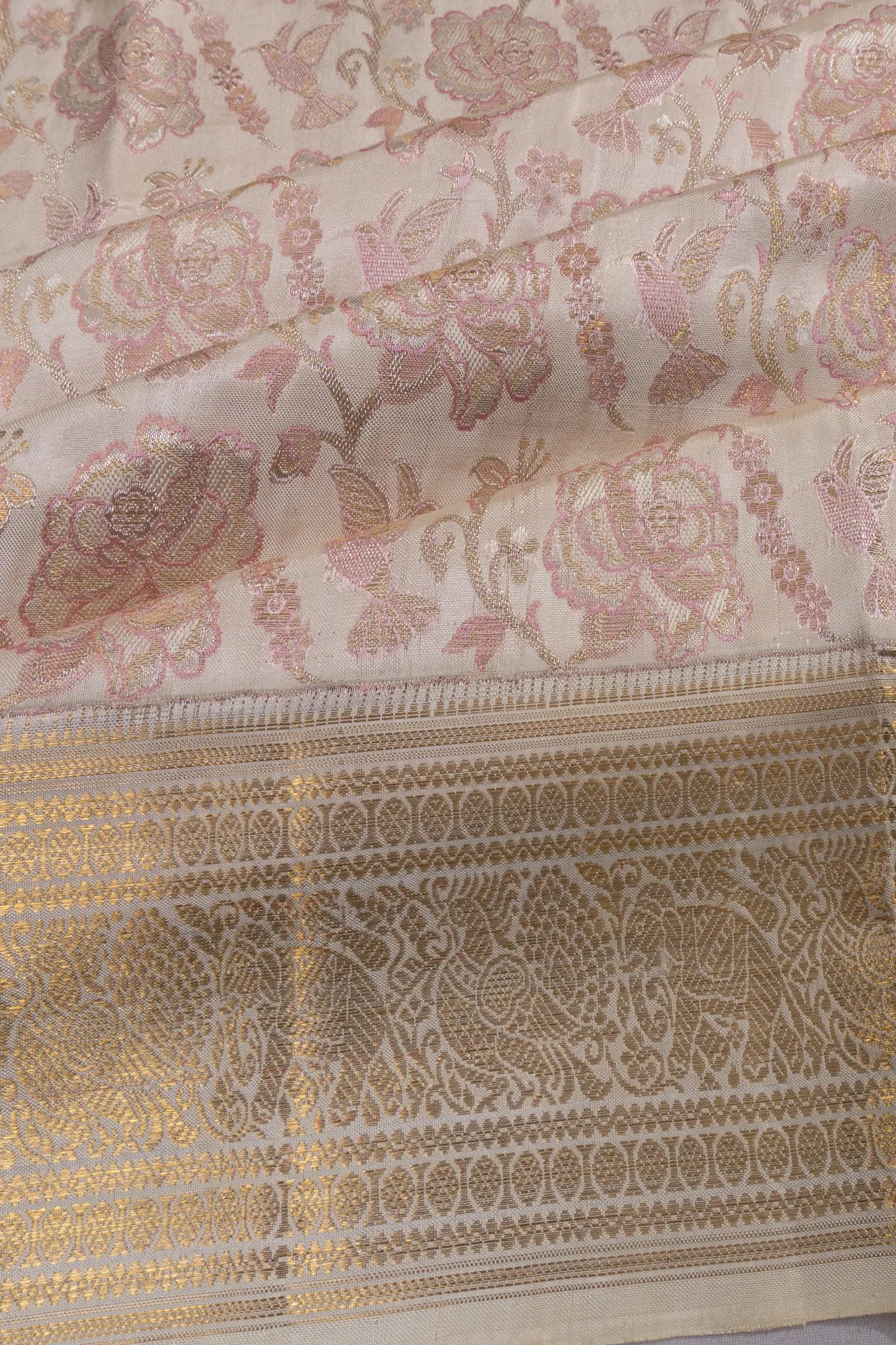 Kanchipuram Silk Brocade Cream Saree