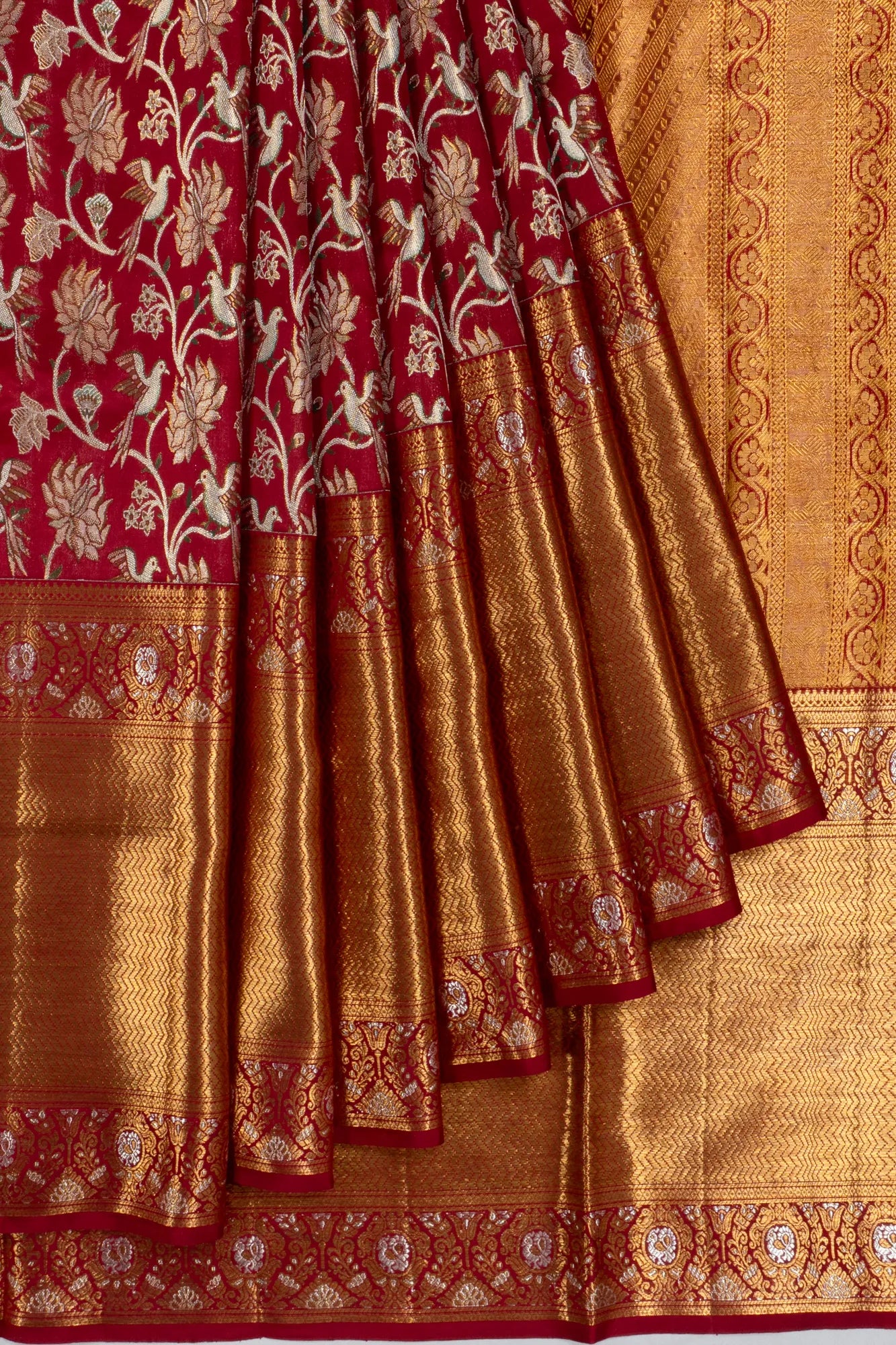 Kanchipuram Silk Jaal Red Saree With Big Border