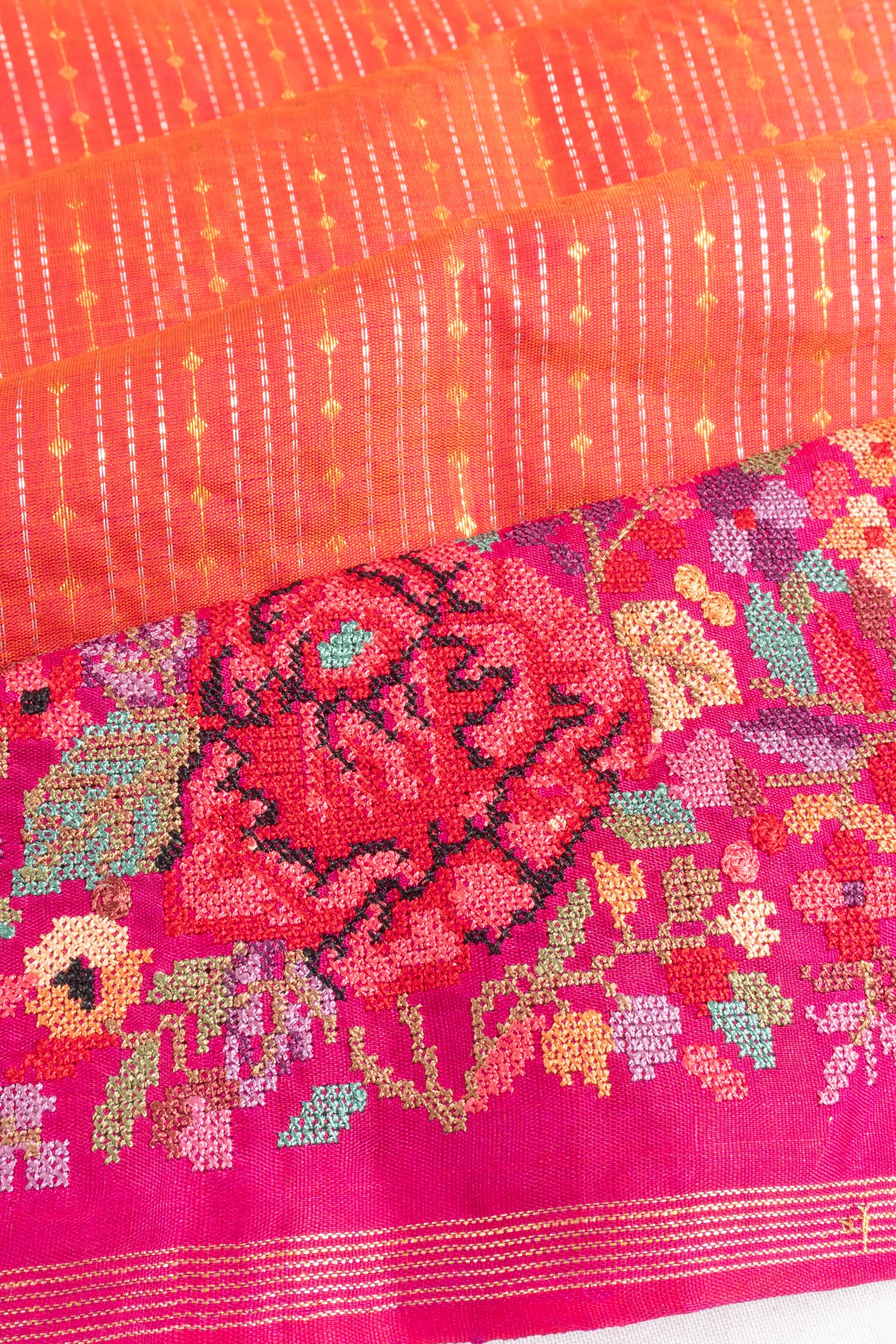 Kanchipuram Silk Lines Red Saree With Embroidery Border