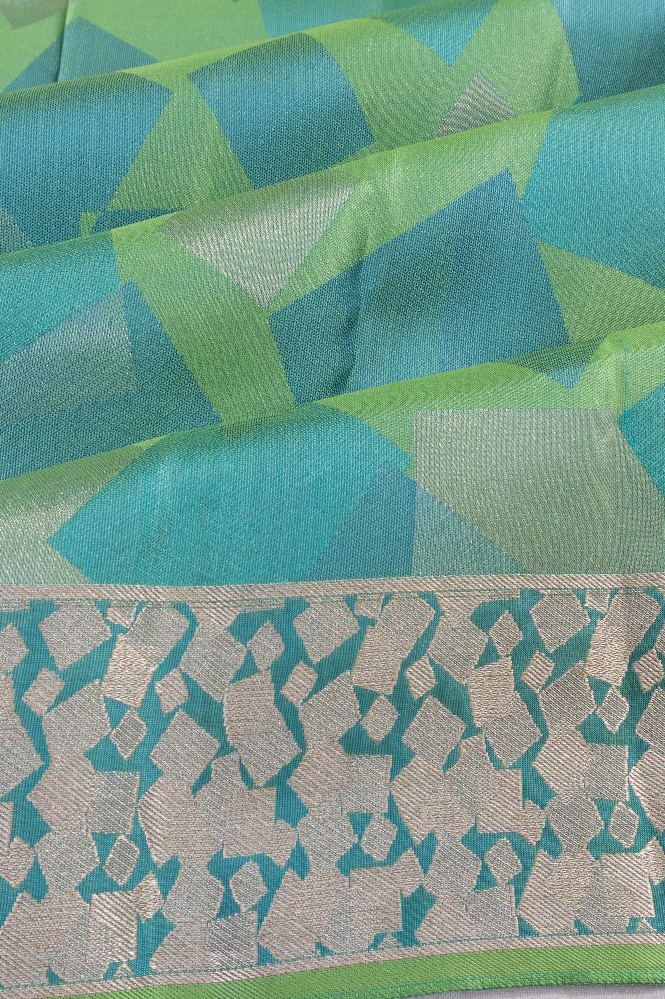 Taranga Kanchi Silk Geometrical Brocade Green Saree