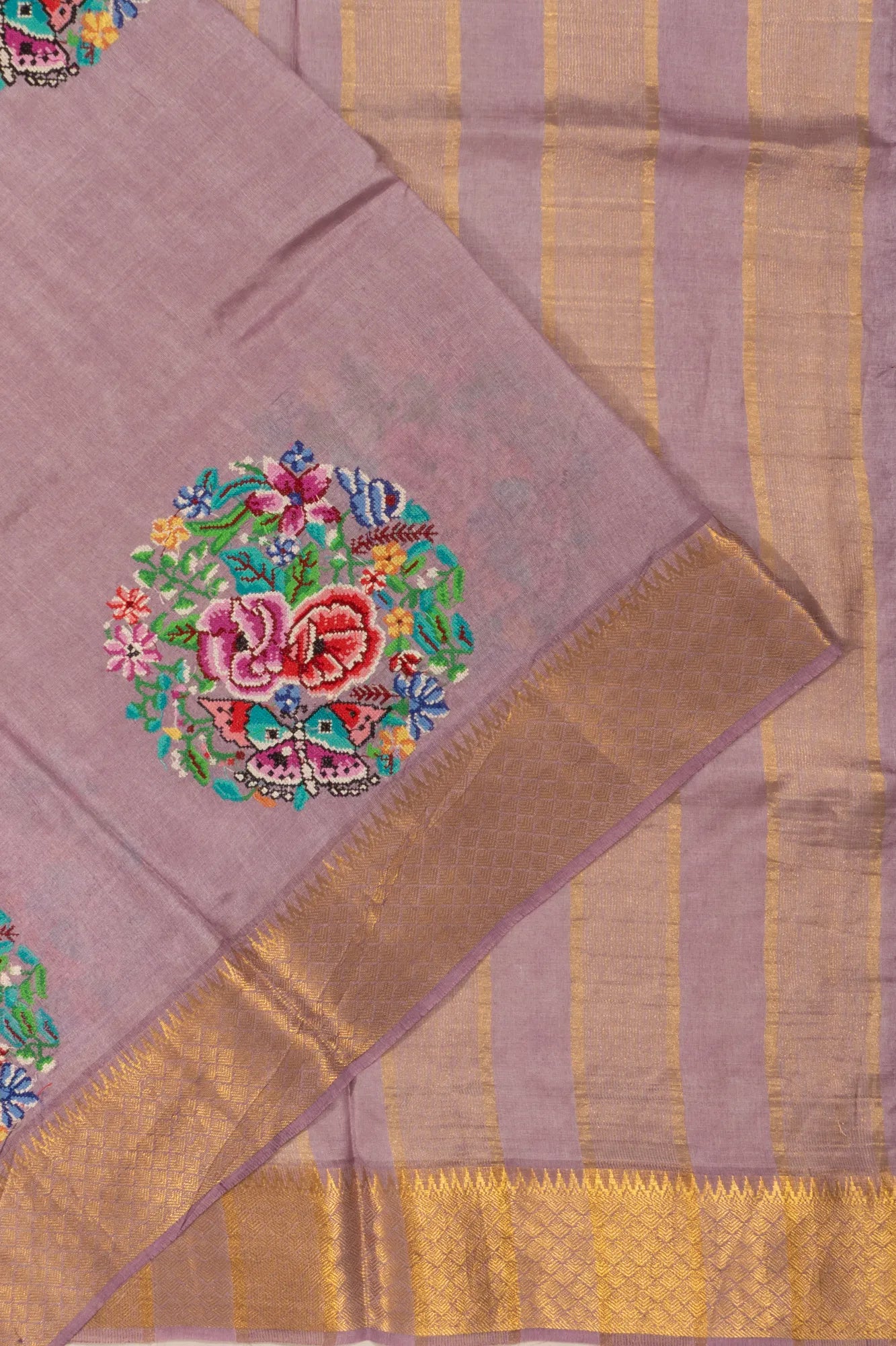 Tussar Floral Embroidery Lavender Saree