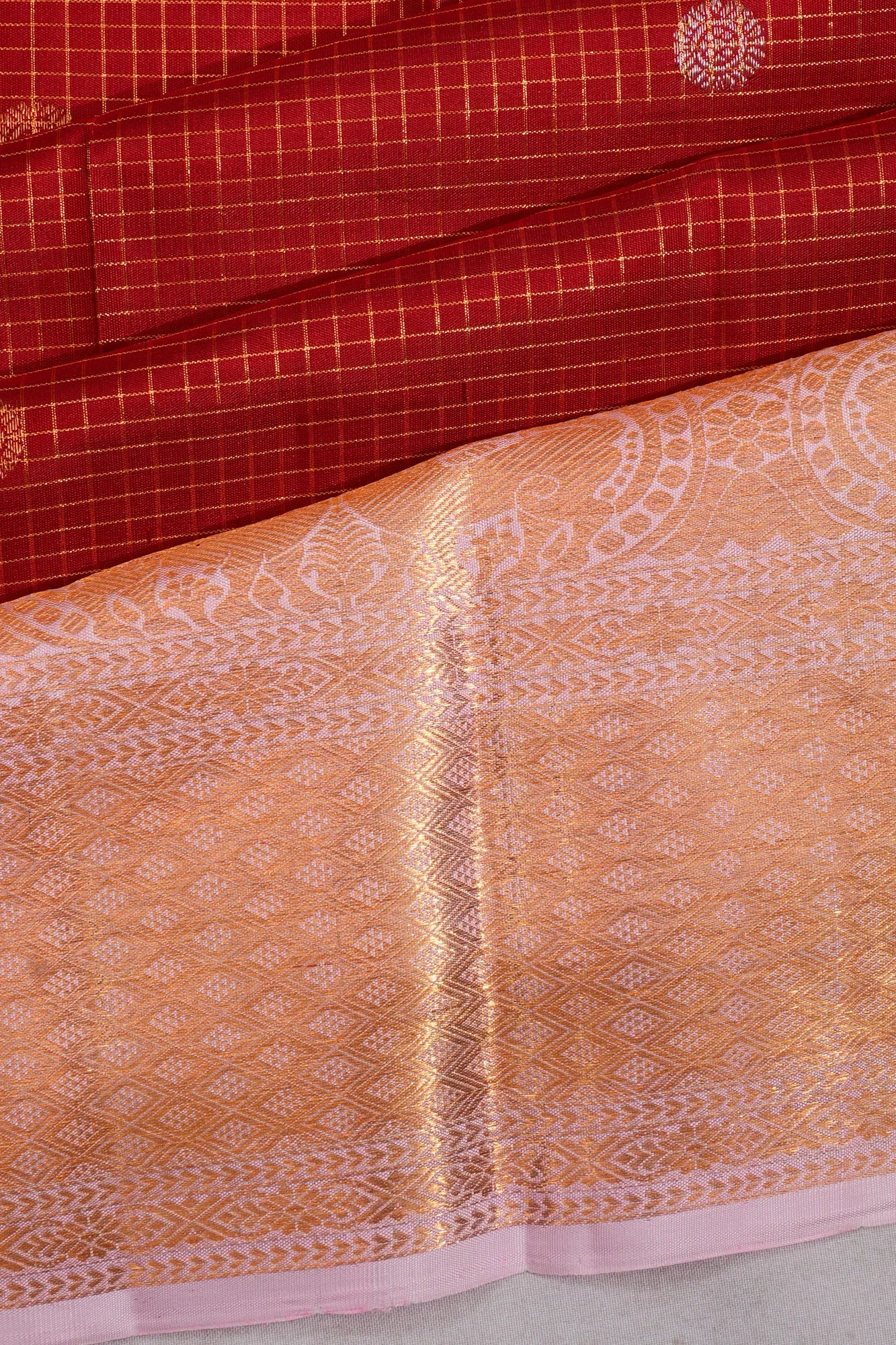 Kanchipuram Silk Checks And Butta Red Saree
