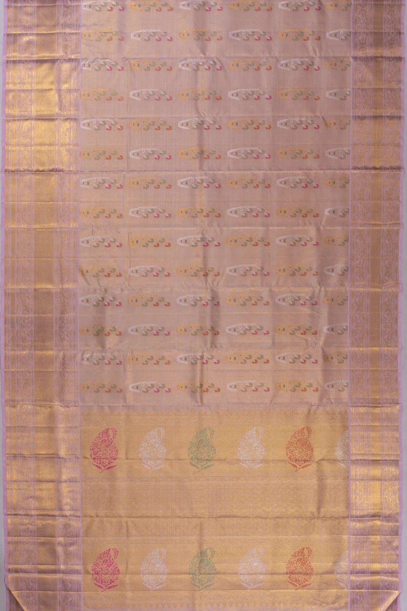 Kanchipuram Silk Tissue Butta Baby Pink Saree With Meenakari