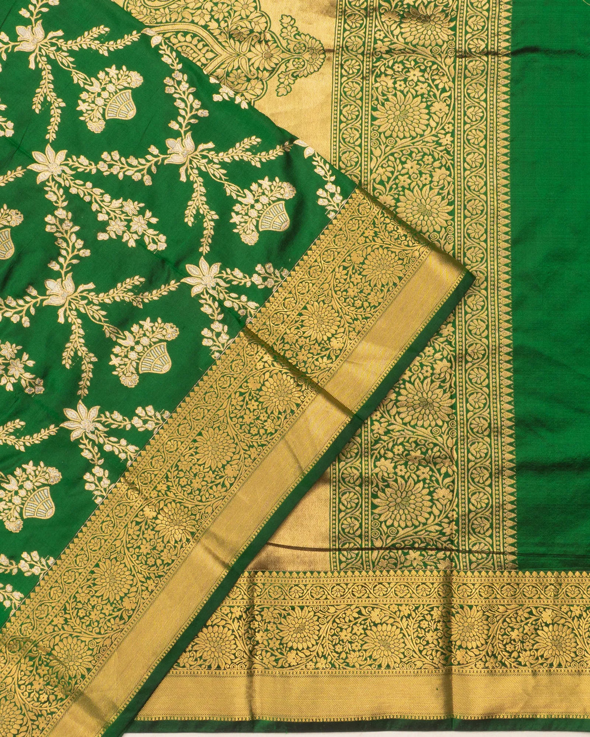 Taranga Kanchi Silk Brocade Bottle Green Saree
