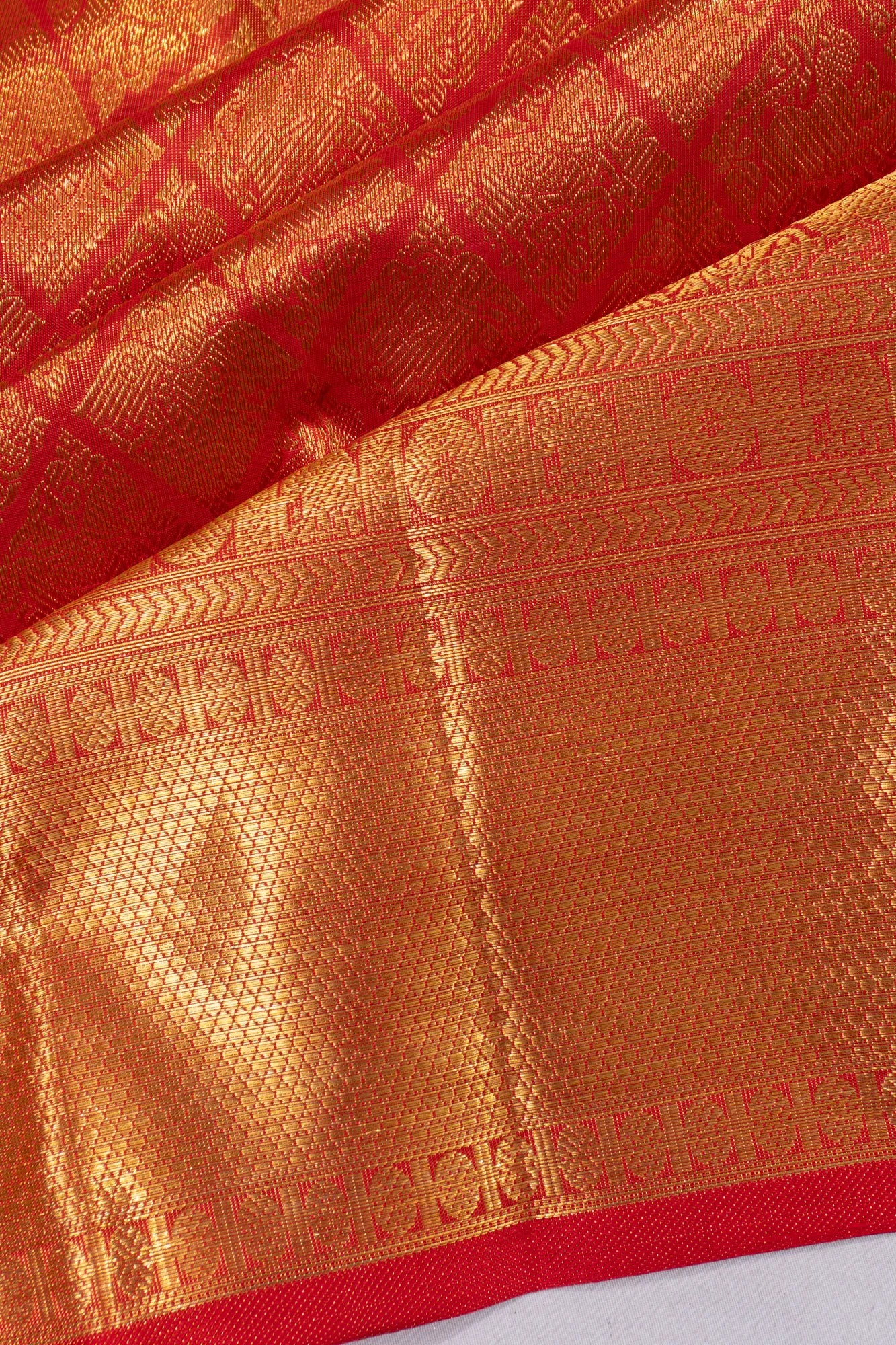 Kanchipuram Silk Tissue Brocade Red Saree