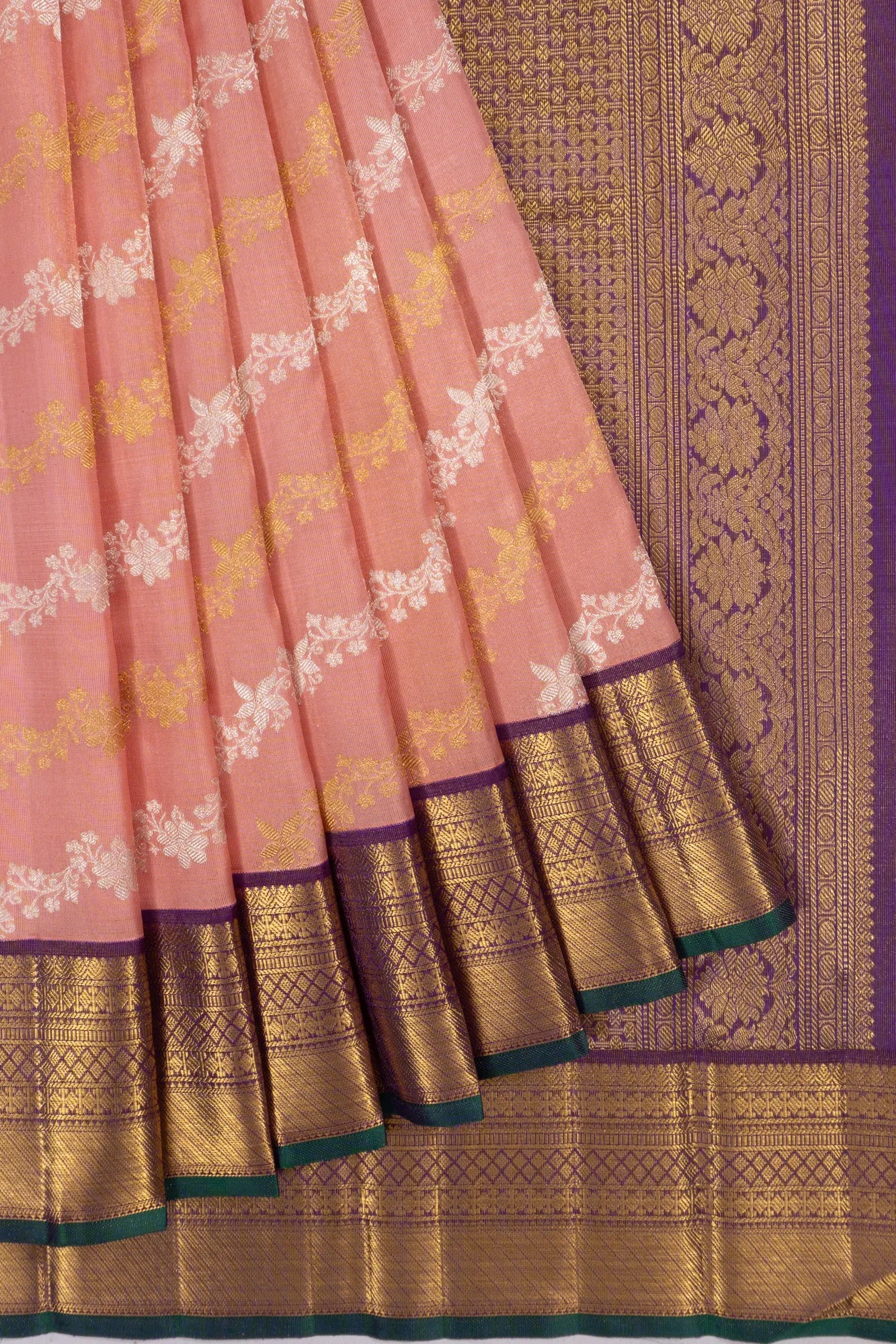 Kanchipuram Silk Tissue Jaal Peach Saree