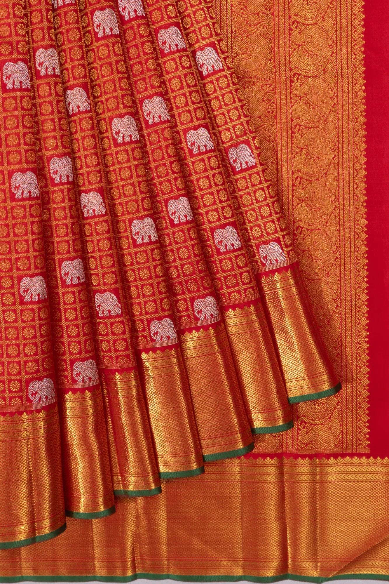 Kanchipuram Silk Checks And Butta Red Saree