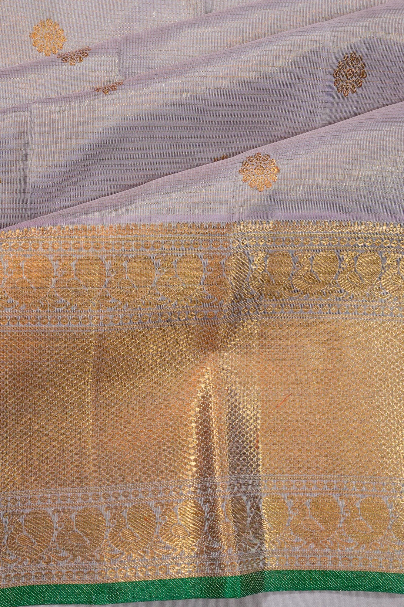 Kanchipuram Silk Checks And Butta Pastel Grey Saree