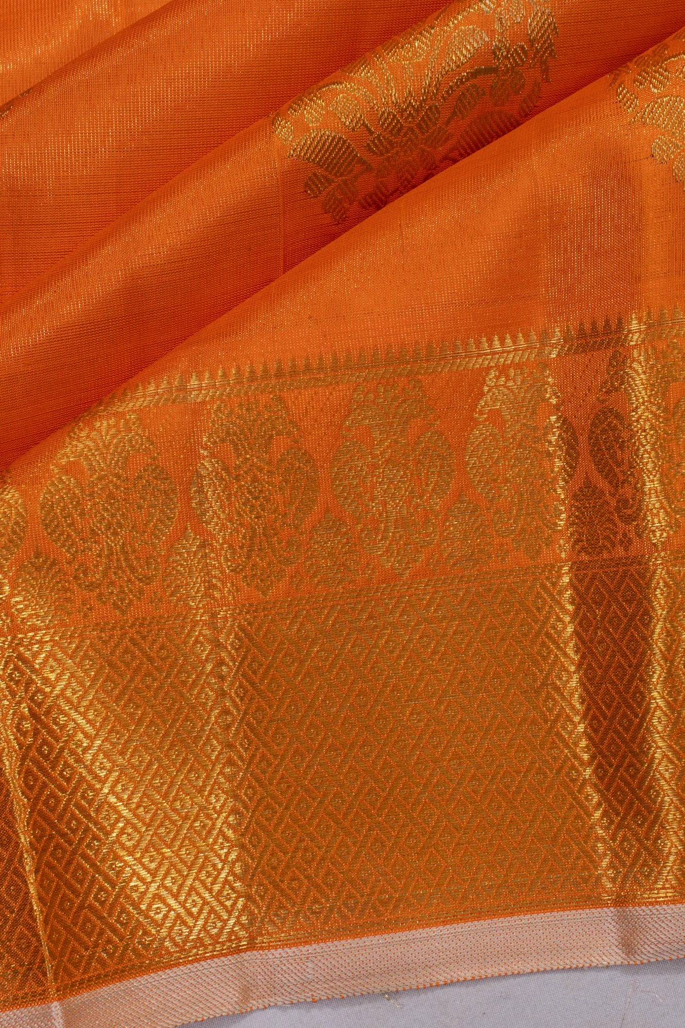 Kanchipuram Silk Tissue Butta Orange Saree