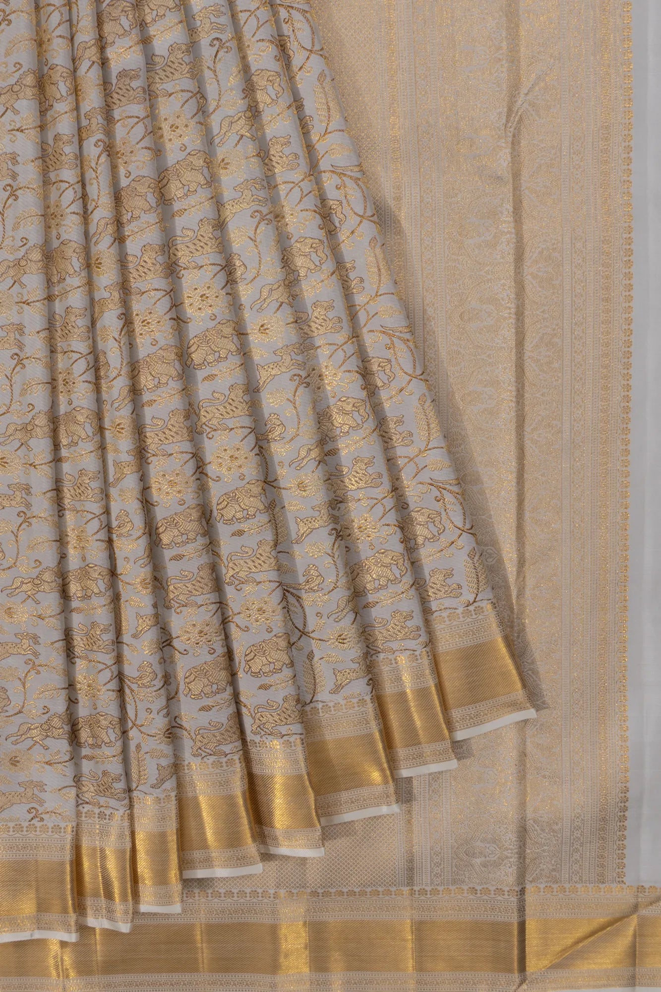 Kanchipuram Silk Vanasingaram Jaal White Saree