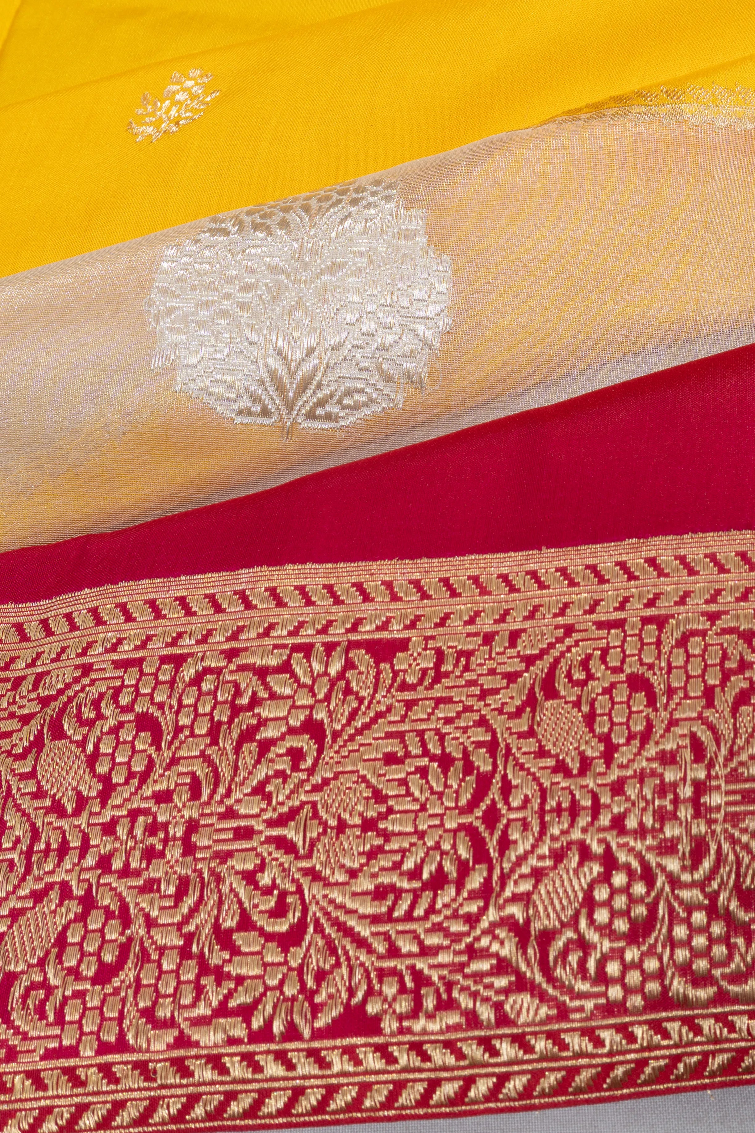 Banarasi Silk Butta Yellow Saree