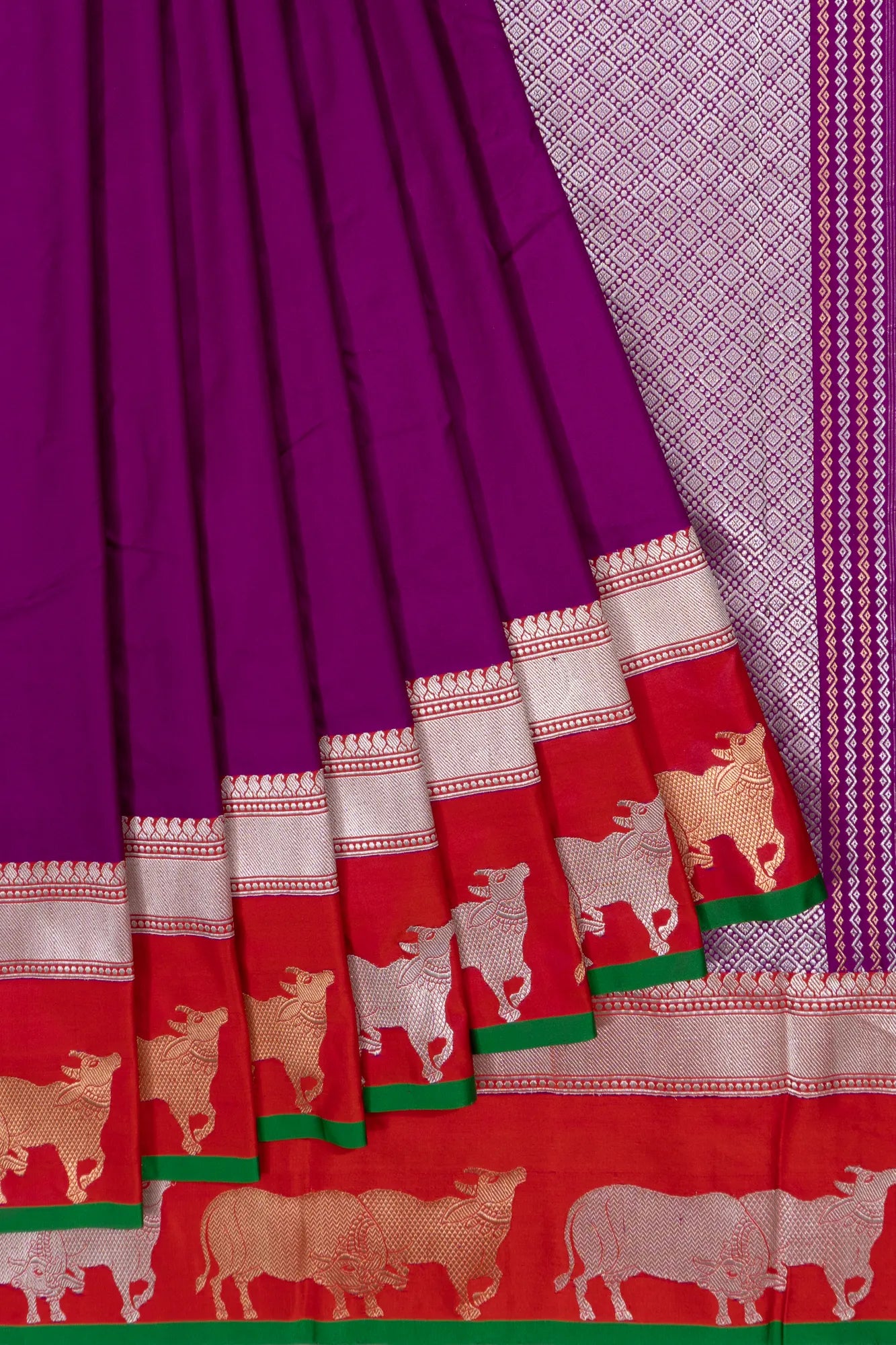 Banarasi Satin Plain Purple Saree With Pichwai Border