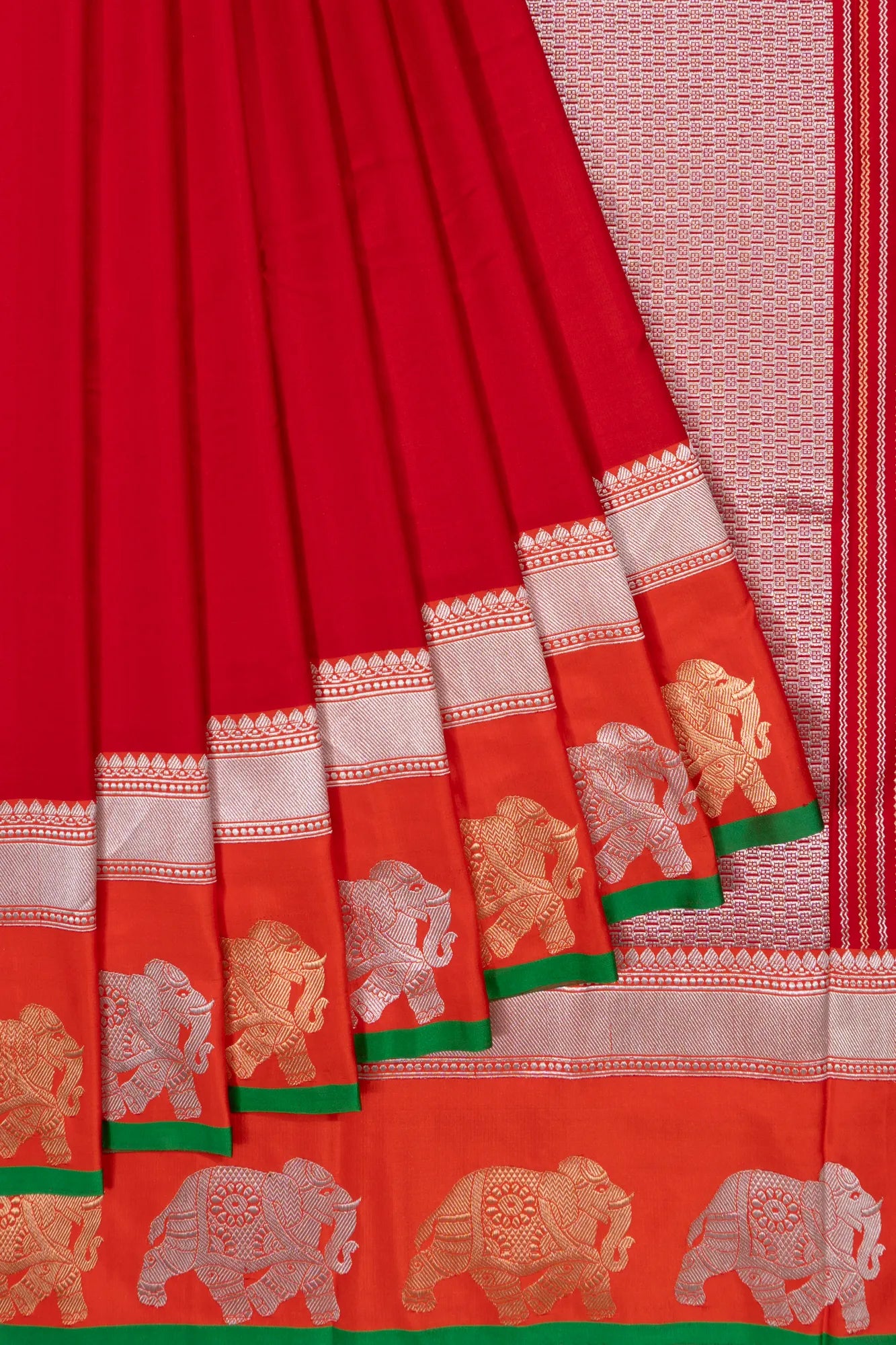 Banarasi Satin Plain Red Saree With Pichwai Border