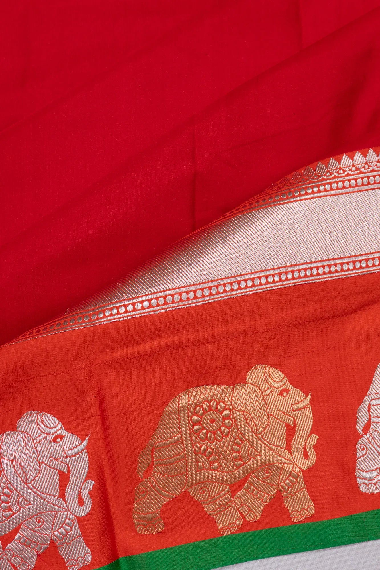 Banarasi Satin Plain Red Saree With Pichwai Border