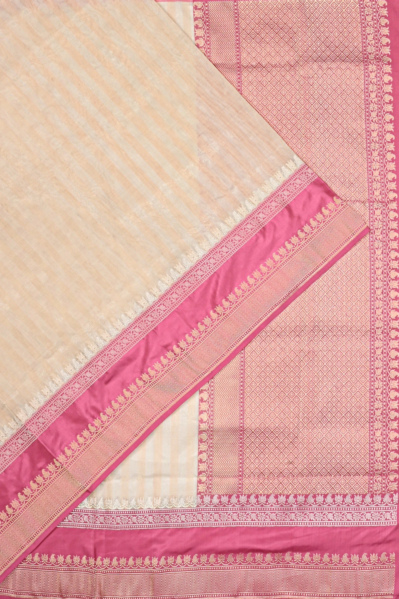 Banarasi Kora Organza Lines Cream Saree