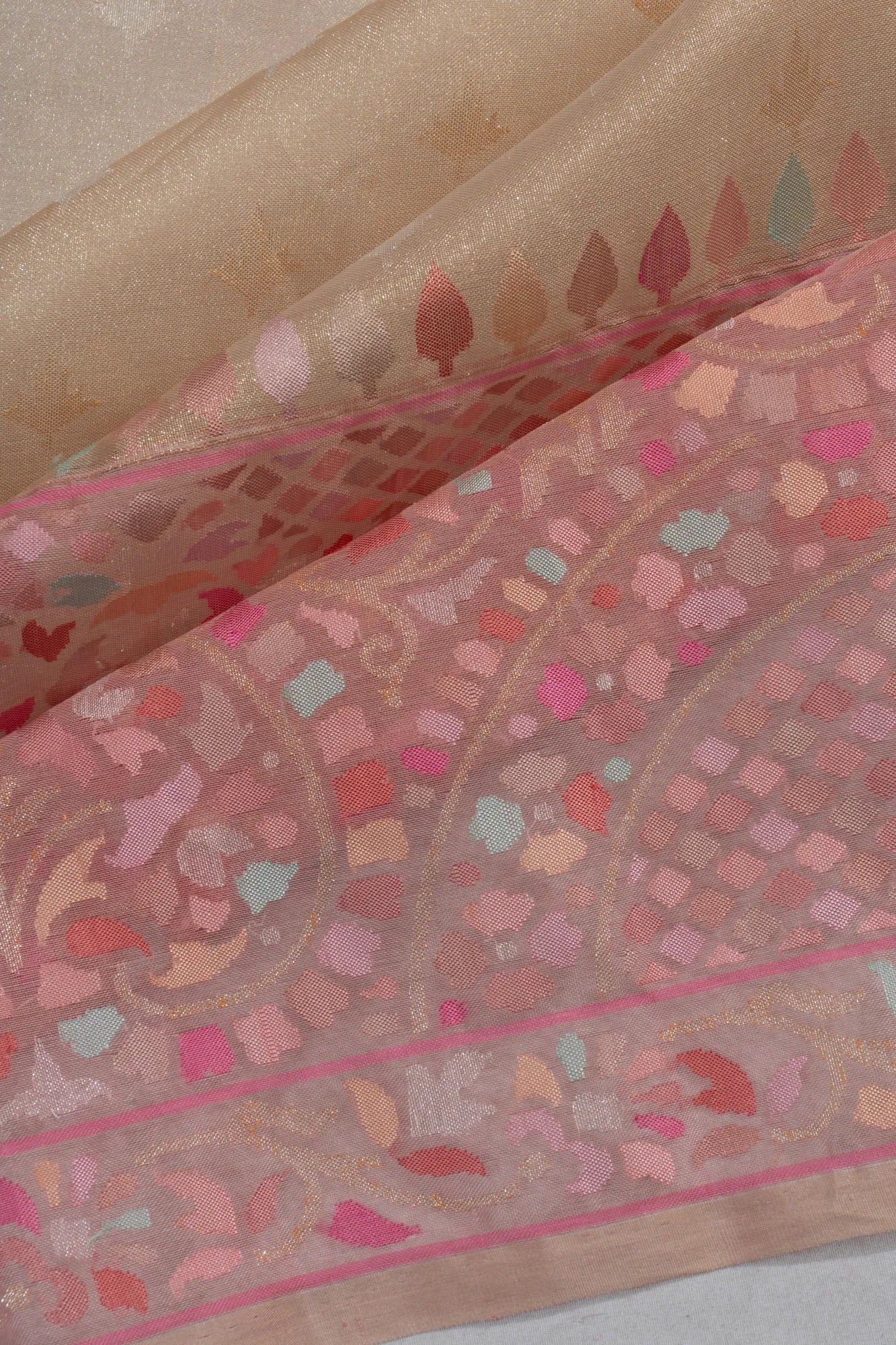 Banarasi Pure Zari Kora Organza Tissue Gold Saree With Jamdani Border