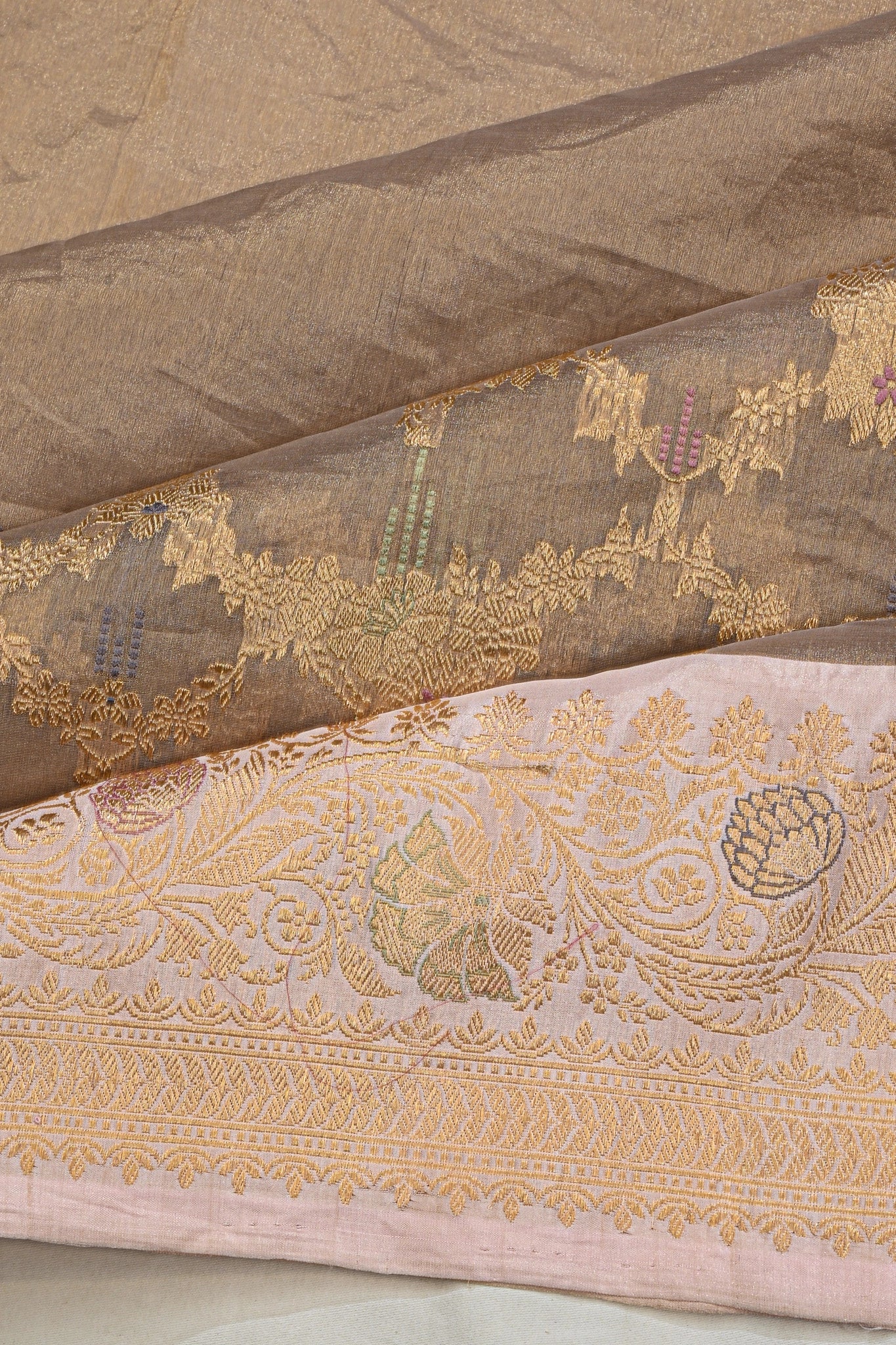 Banarasi Kora Organza Jaal Brown Saree