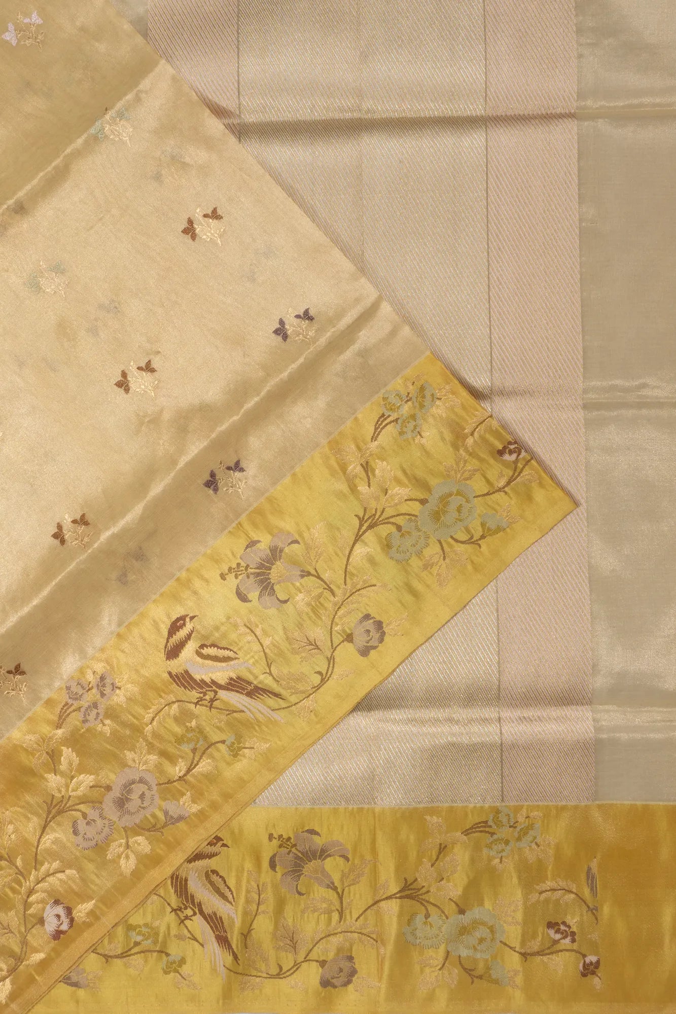 Banarasi Kora Organza Tissue Brocade Cream Saree