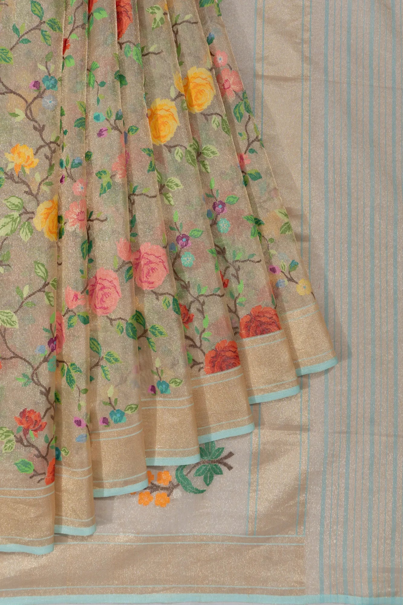 Banarasi Pure Zari Cotton Tissue Jamdani Cream Saree