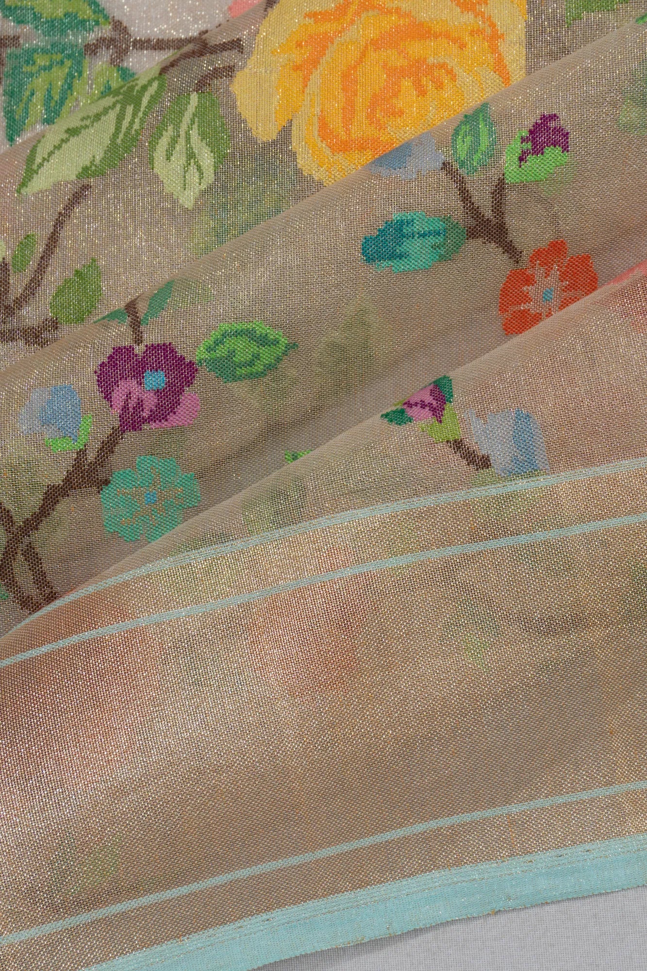 Banarasi Pure Zari Cotton Tissue Jamdani Cream Saree