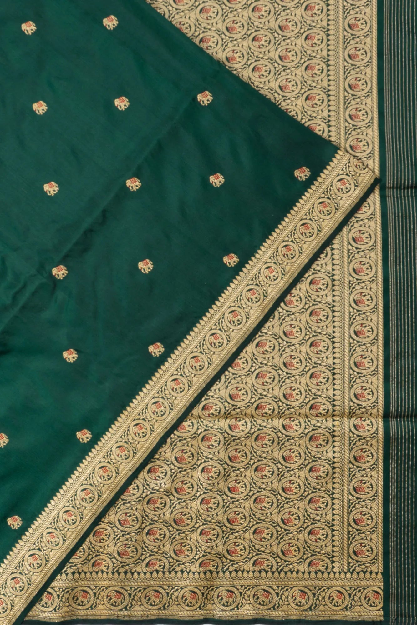 Banarasi Silk Kadwa Butta Bottle Green Saree