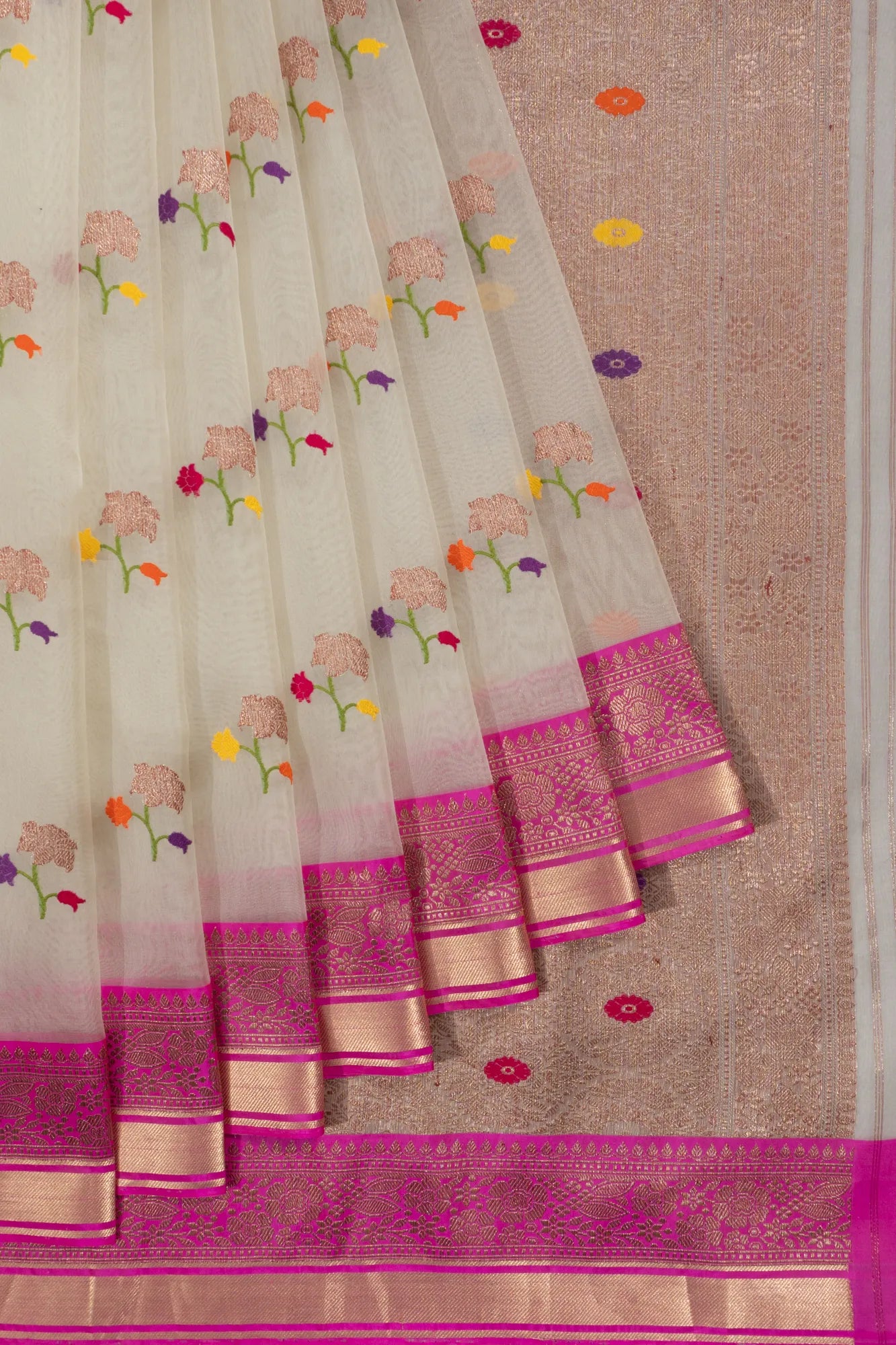 Banarasi Kora Organza Kadwa Butta Cream Saree