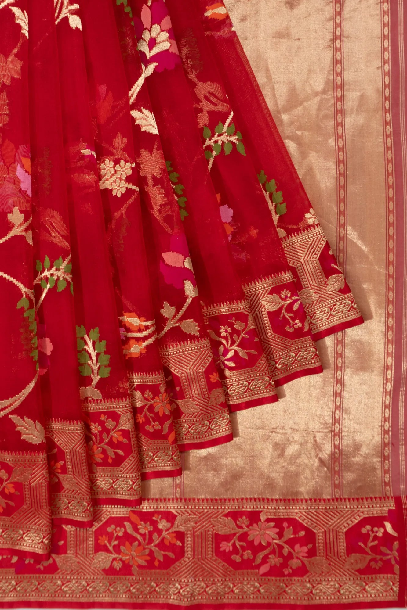Banarasi Kora Organza Jaal Red Saree