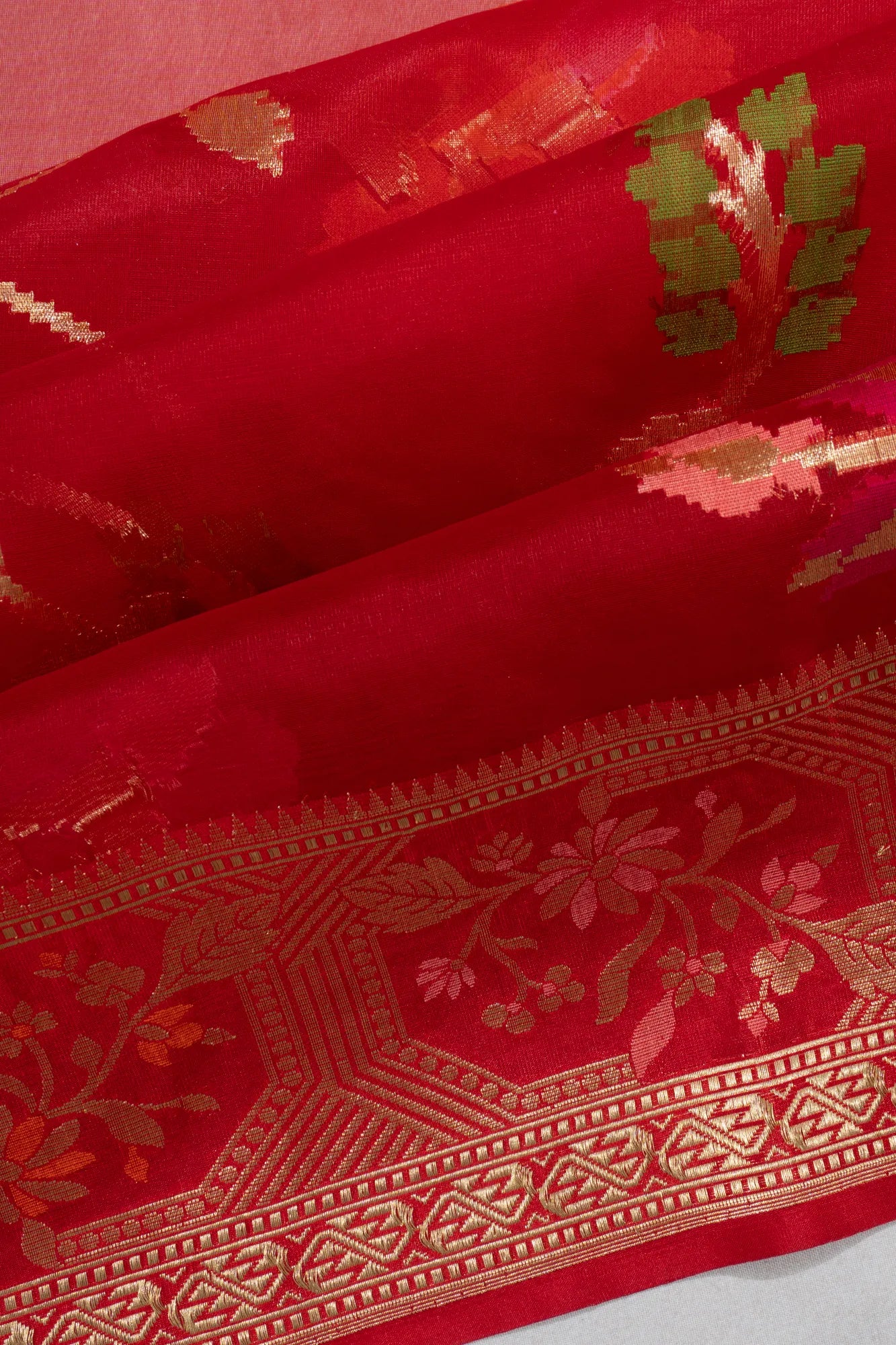 Banarasi Kora Organza Jaal Red Saree